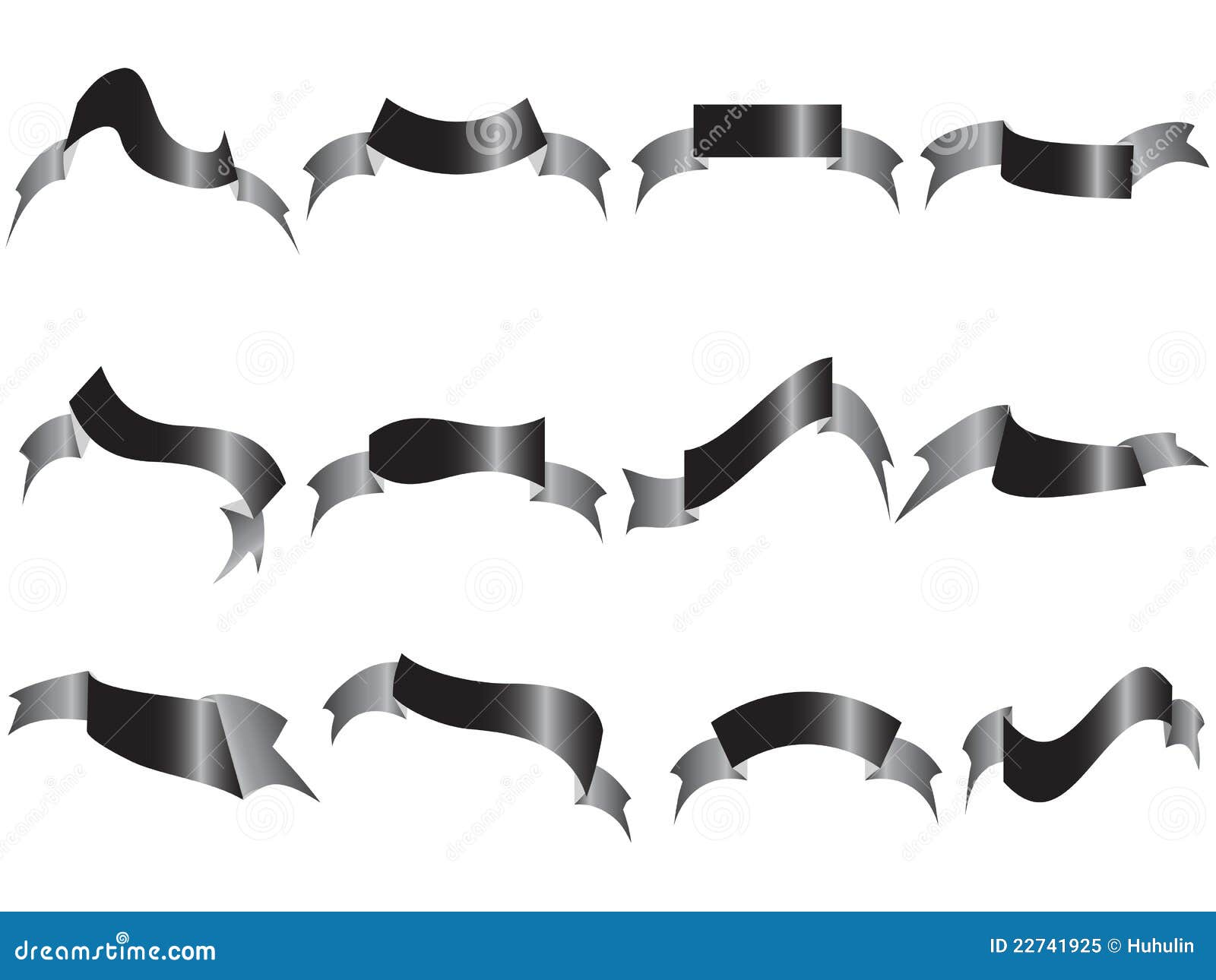 Black Ribbons on White Background Stock Vector Illustration of design