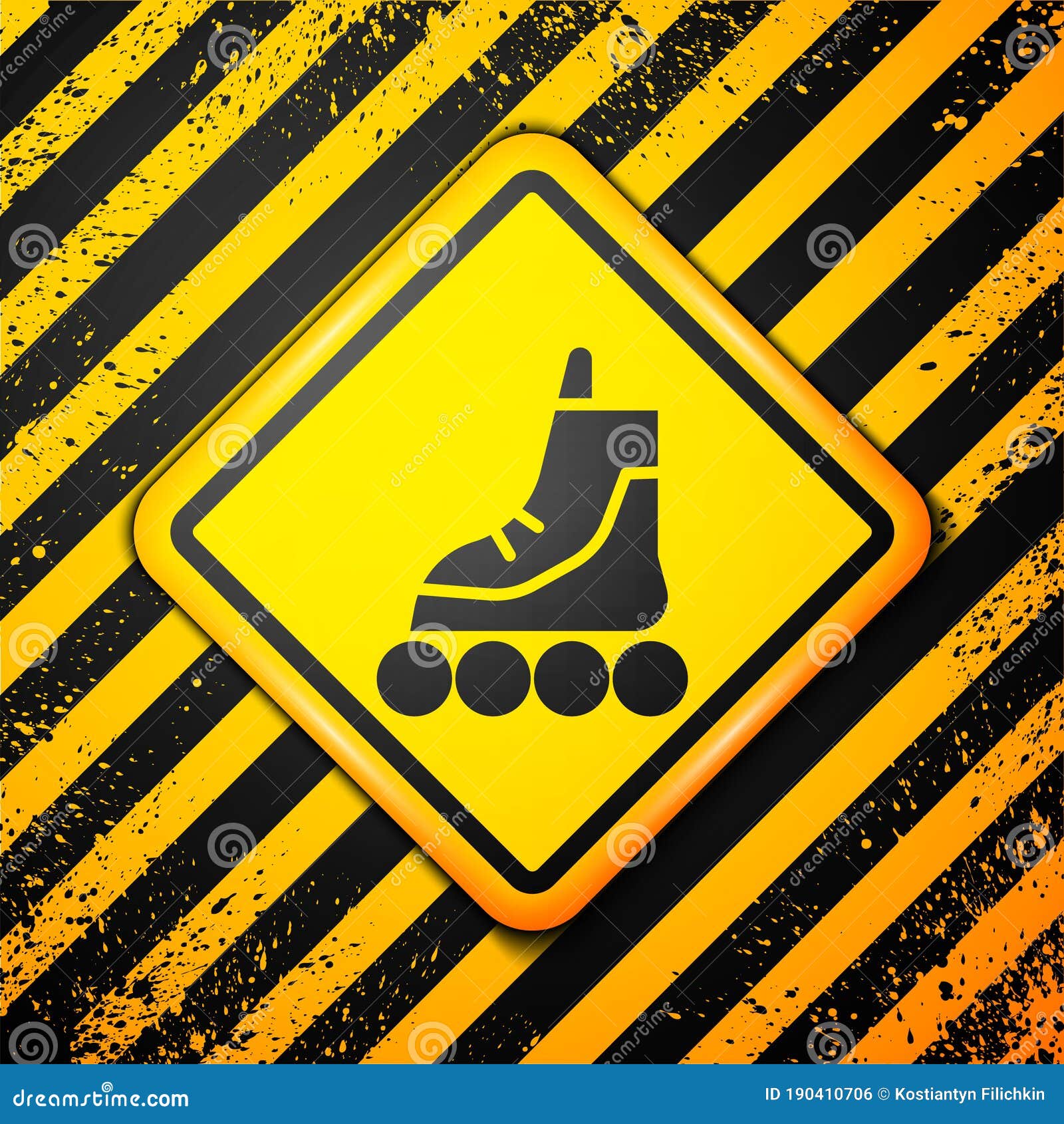 Black Roller Skate Icon Isolated on Yellow Background. Warning Sign