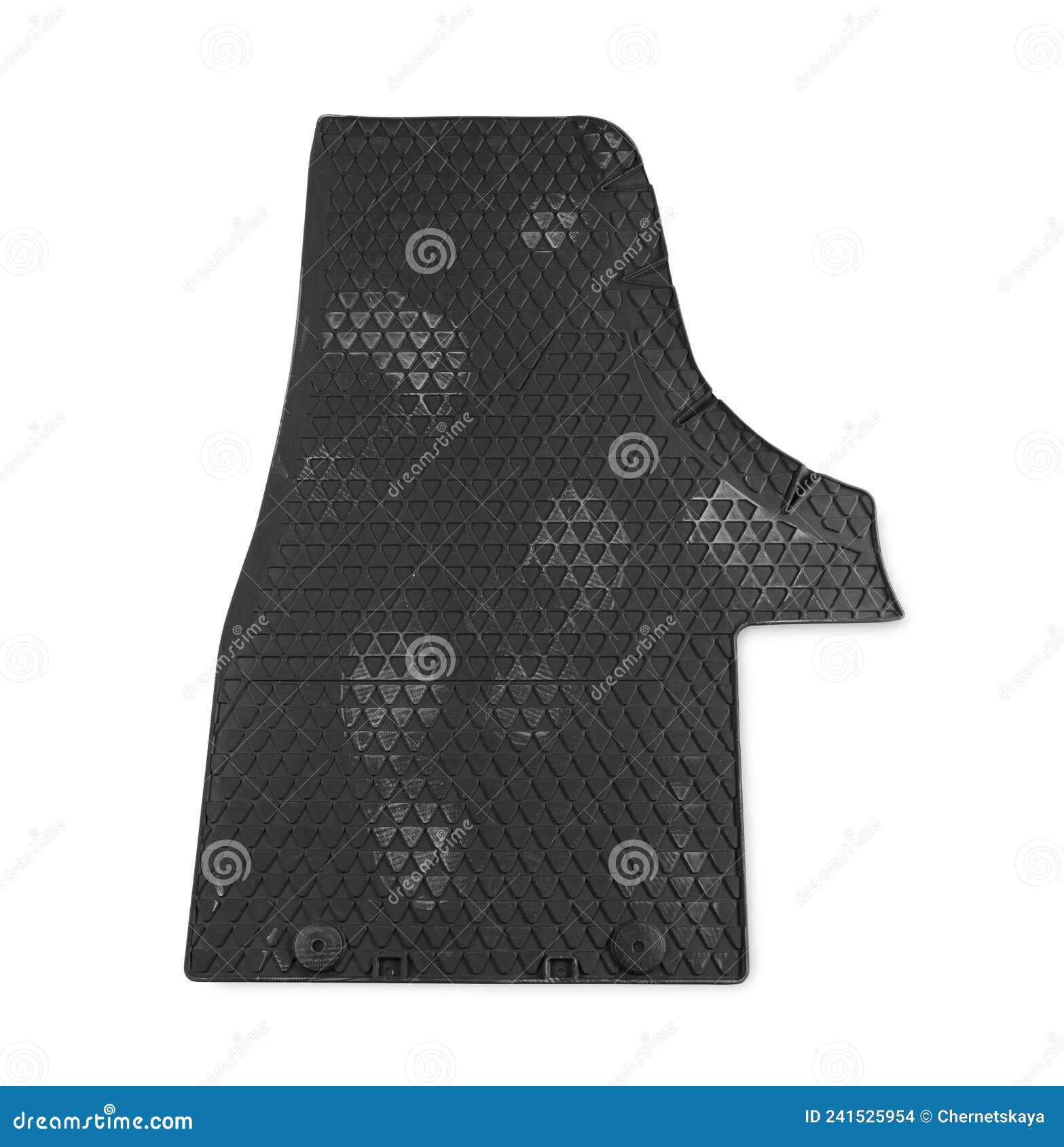 Black Rubber Car Mat with Footprints Isolated on White, Top View Stock