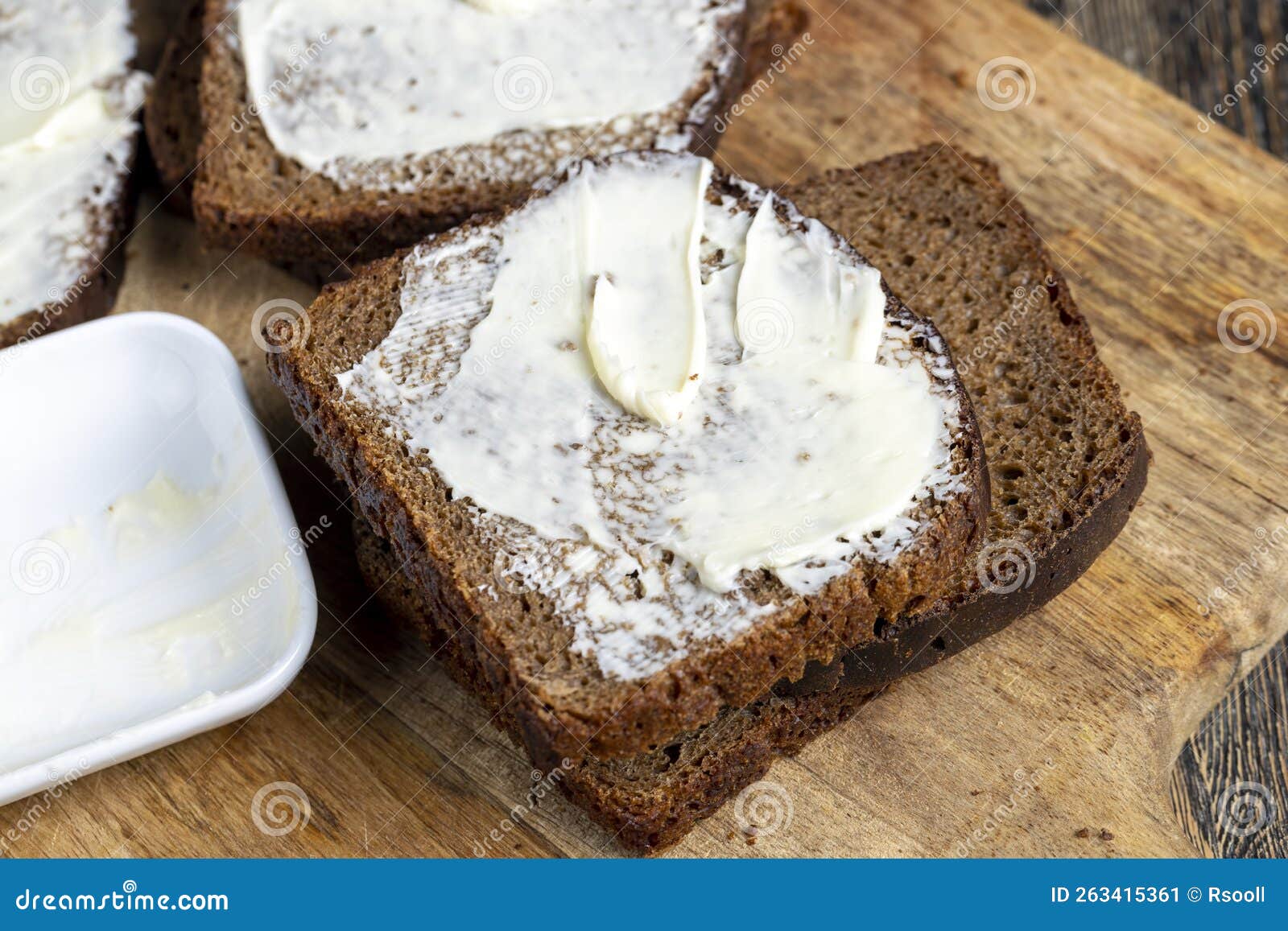 Black Rye Bread with Butter Stock Image Image of cook, table 263415361