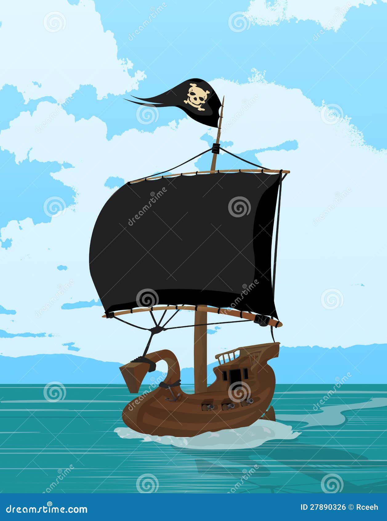 Black sails pirate ship stock vector. Illustration of 