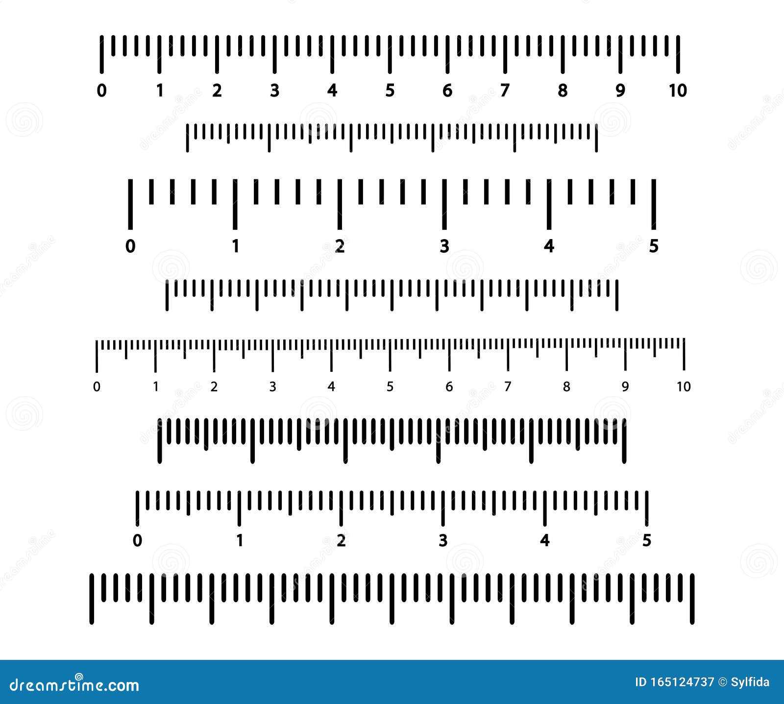 Black Scale with Numbers for Rulers. Different Units of Measurement ...