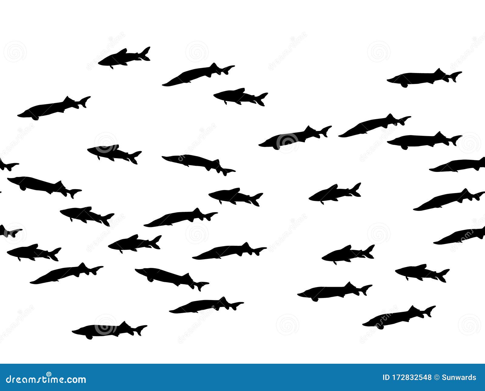 Black School of Fish Swimming Vector Illustration Stock Vector ...