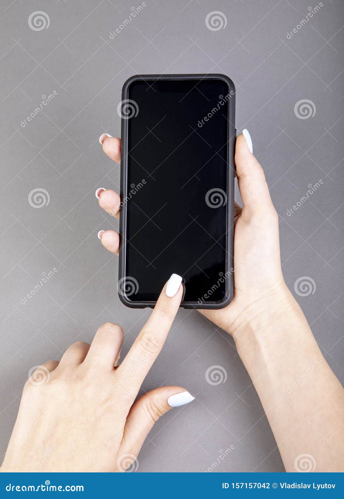 Black screen mobile phone stock photo. Image of hand 157157042