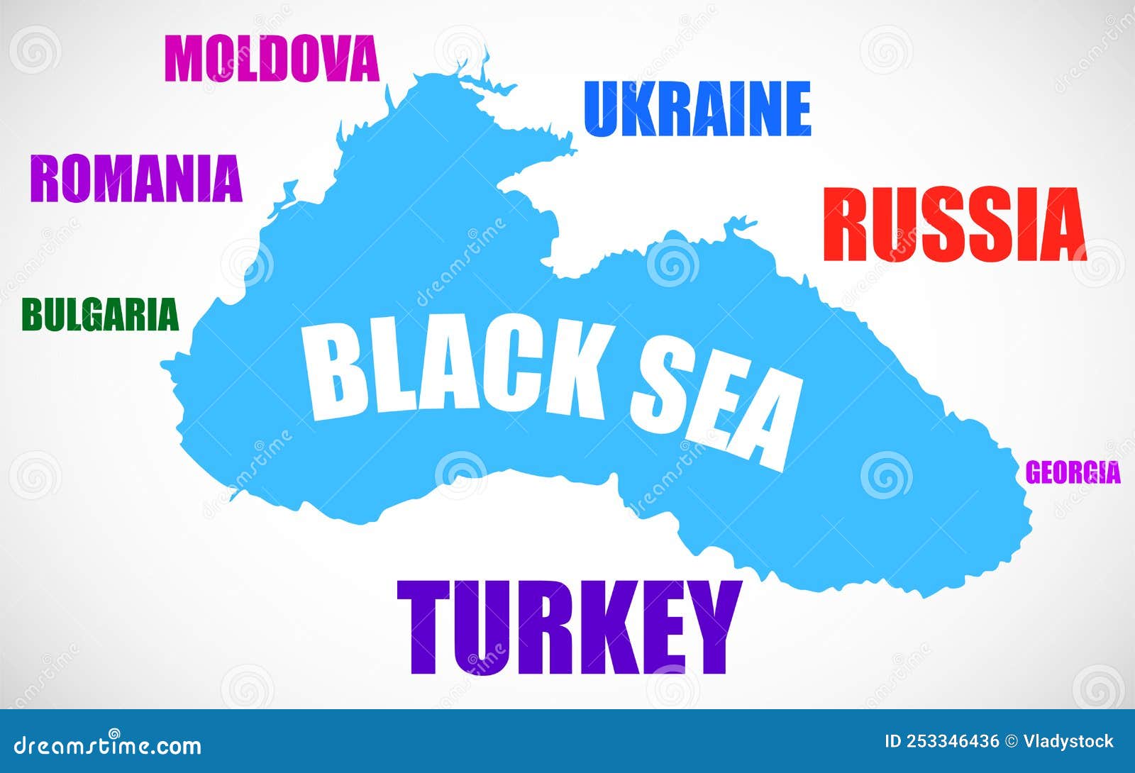 Black Sea. Map Boundaries of Black Sea with Other Countries Stock
