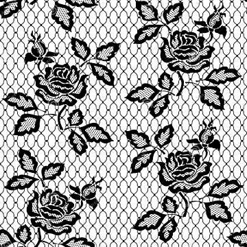 Black Seamless Lace Pattern with Rose on Transparent Background Stock ...