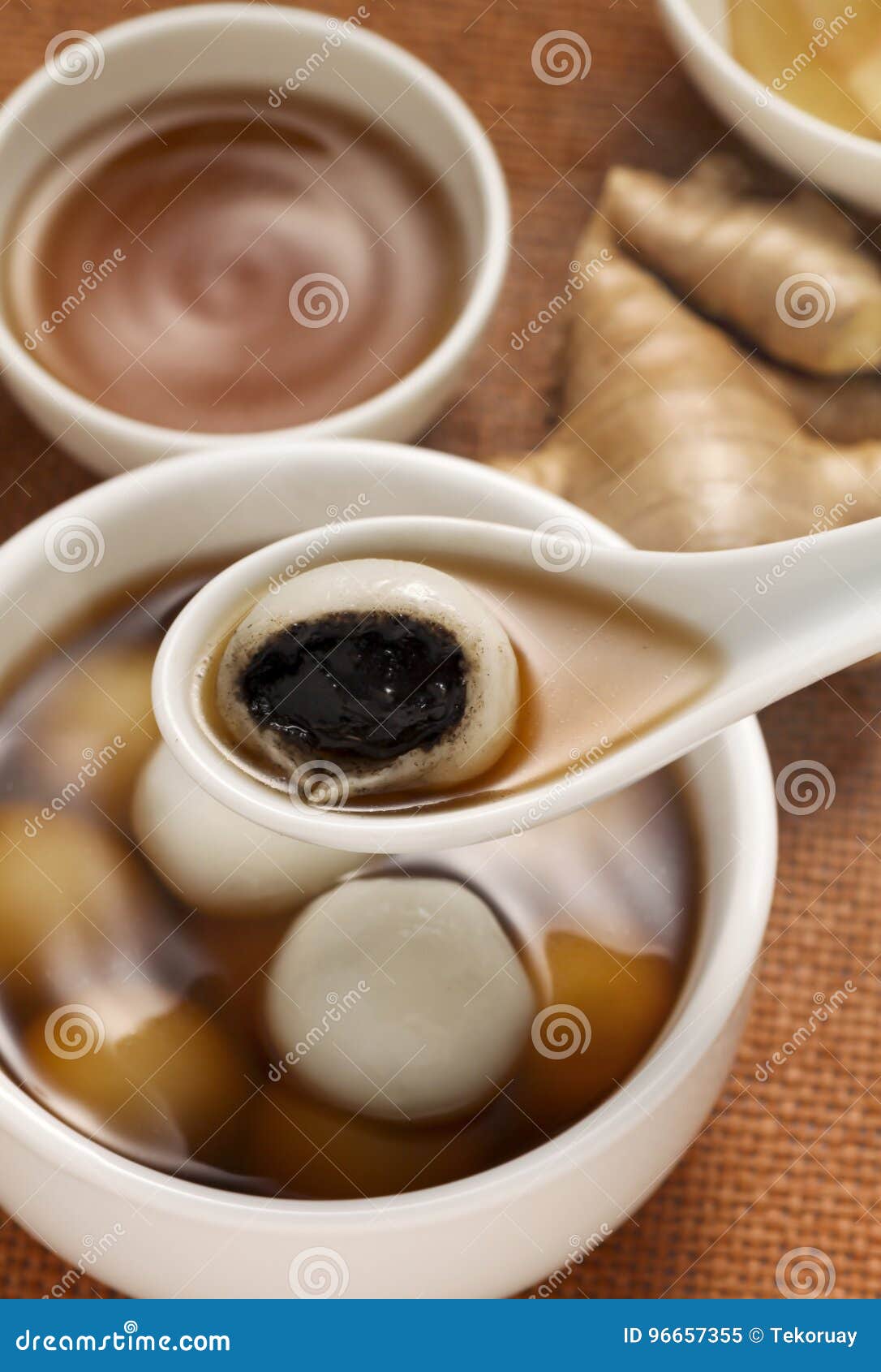 Black Sesame Dumpling in Sweet Ginger Tea. Stock Image Image of