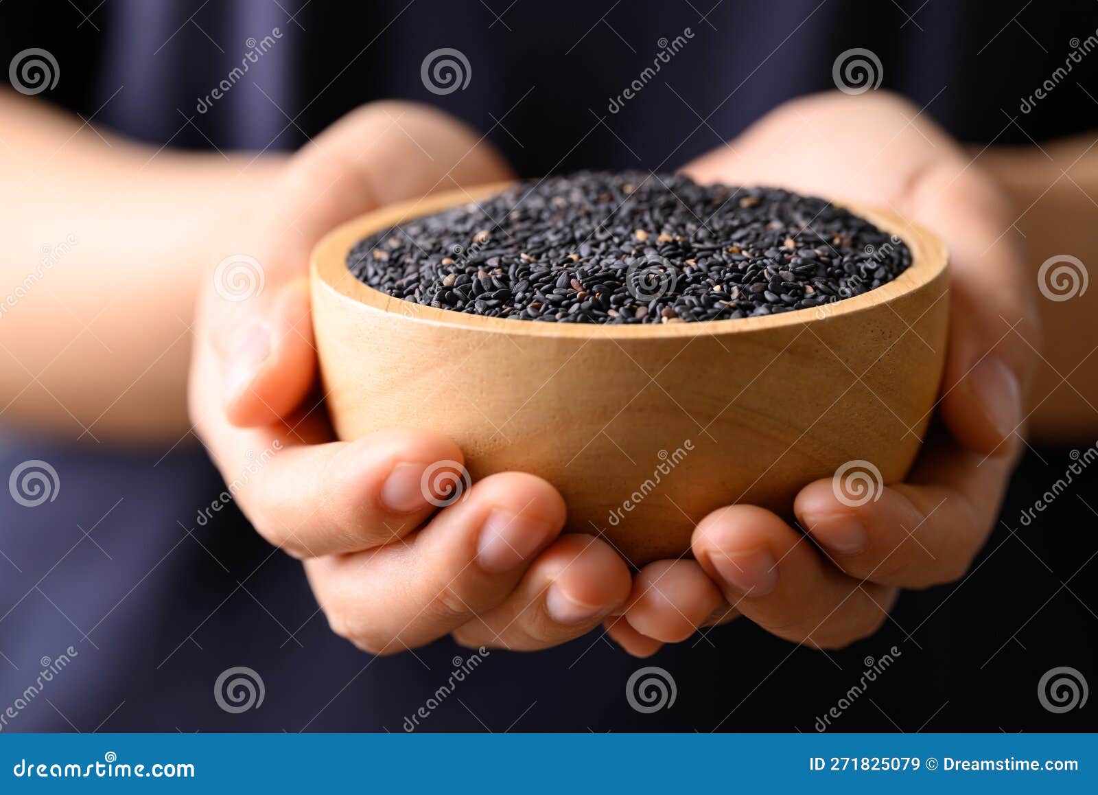Black Sesame Seed in Bowl Holding by Hand Stock Image Image of condiment, diet 271825079