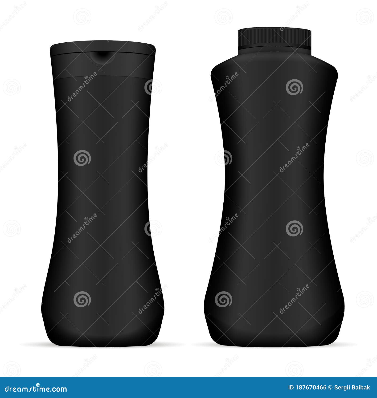 Black Shampoo Bottles Pack. Modern Shape Container Stock Vector