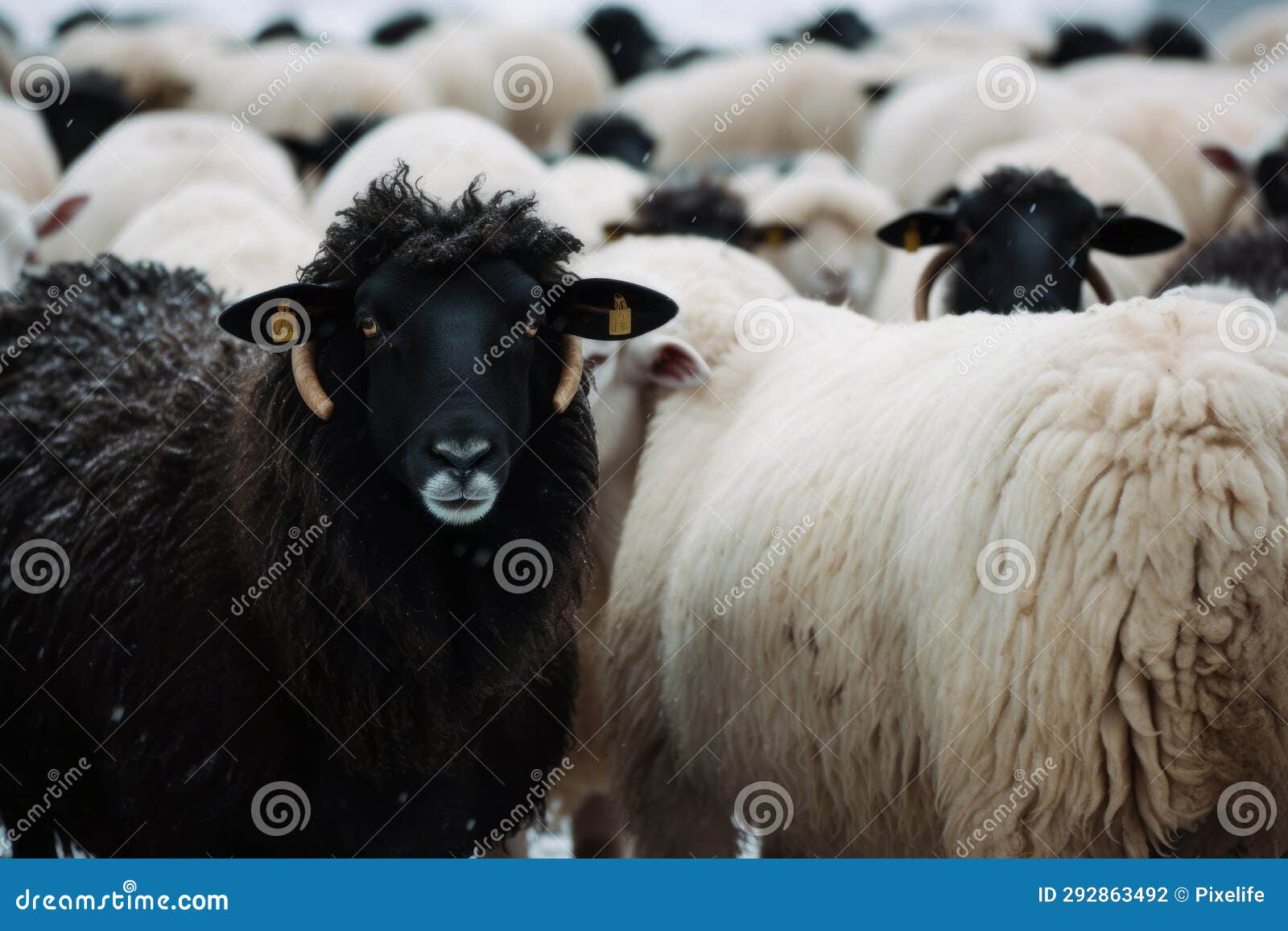 A Black Sheep among White Sheep, Vector Image AI Generated Stock