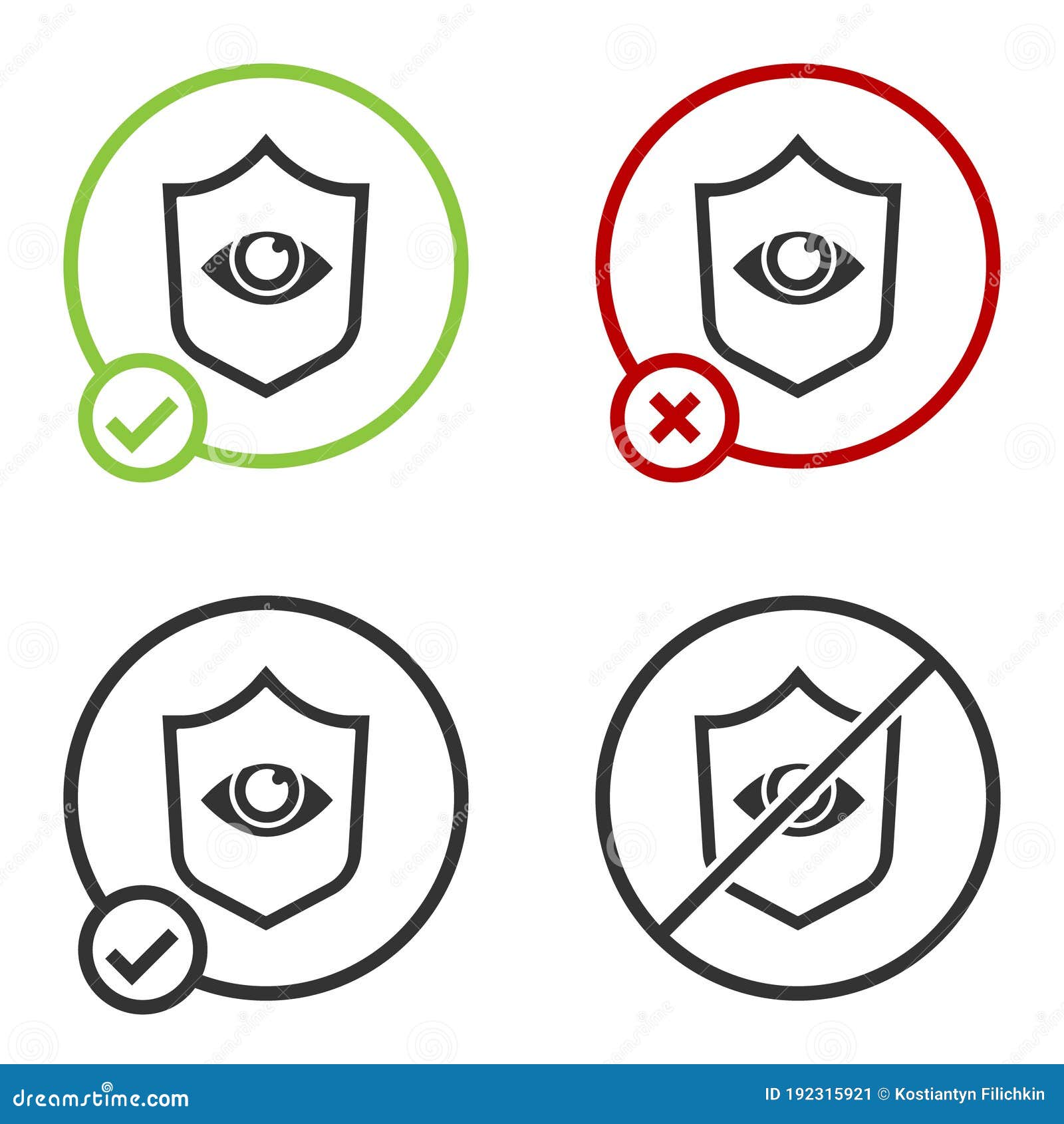 Black Shield and Eye Icon Isolated on White Background. Security