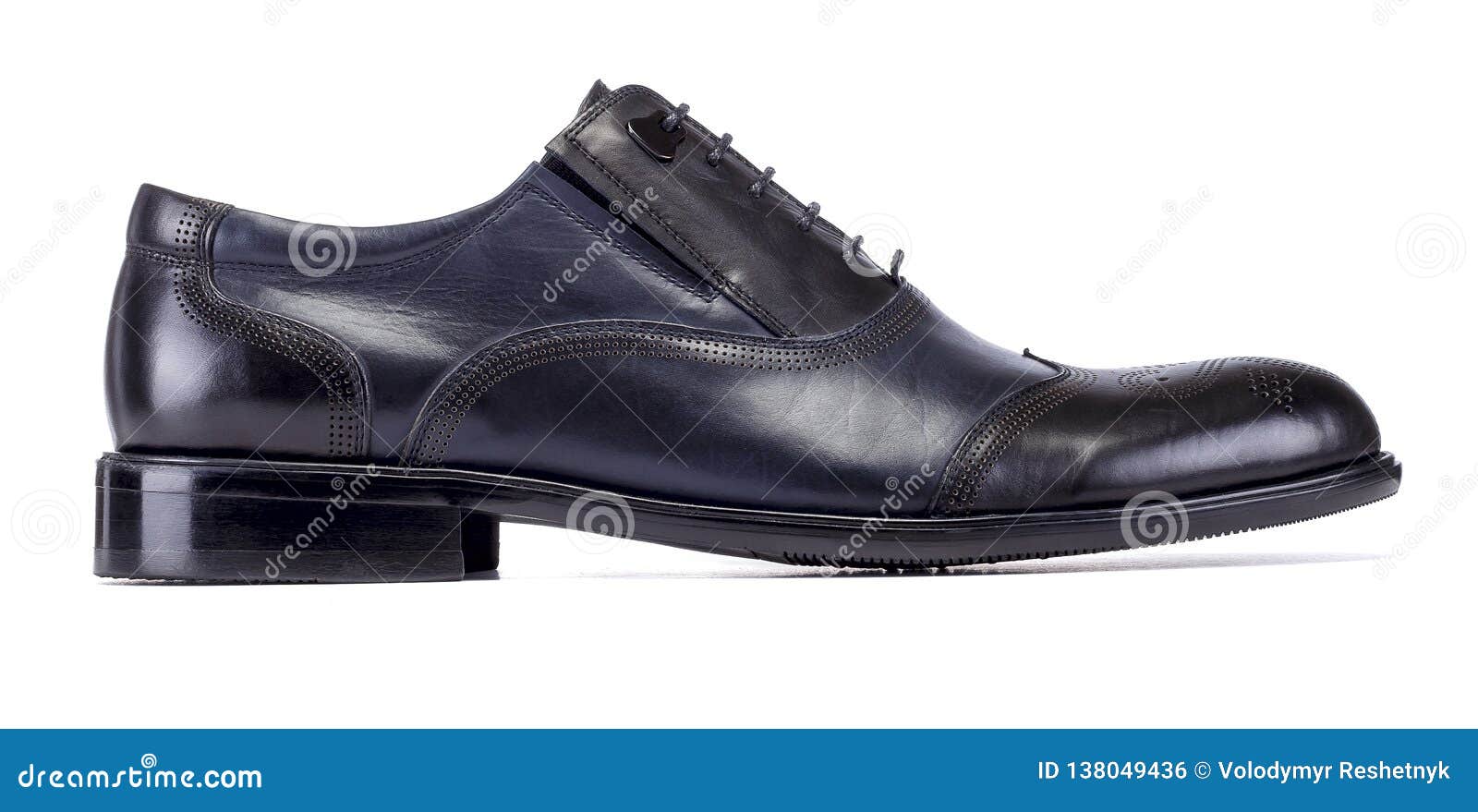 Black Shoe with Dark Blue Pieces for Male on White Background Stock ...