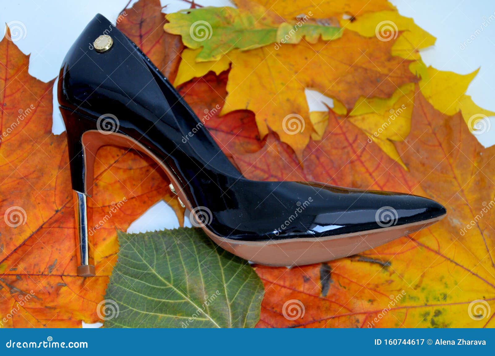 Black Shoes with Heels Made of Genuine Leather Stock Image - Image of ...