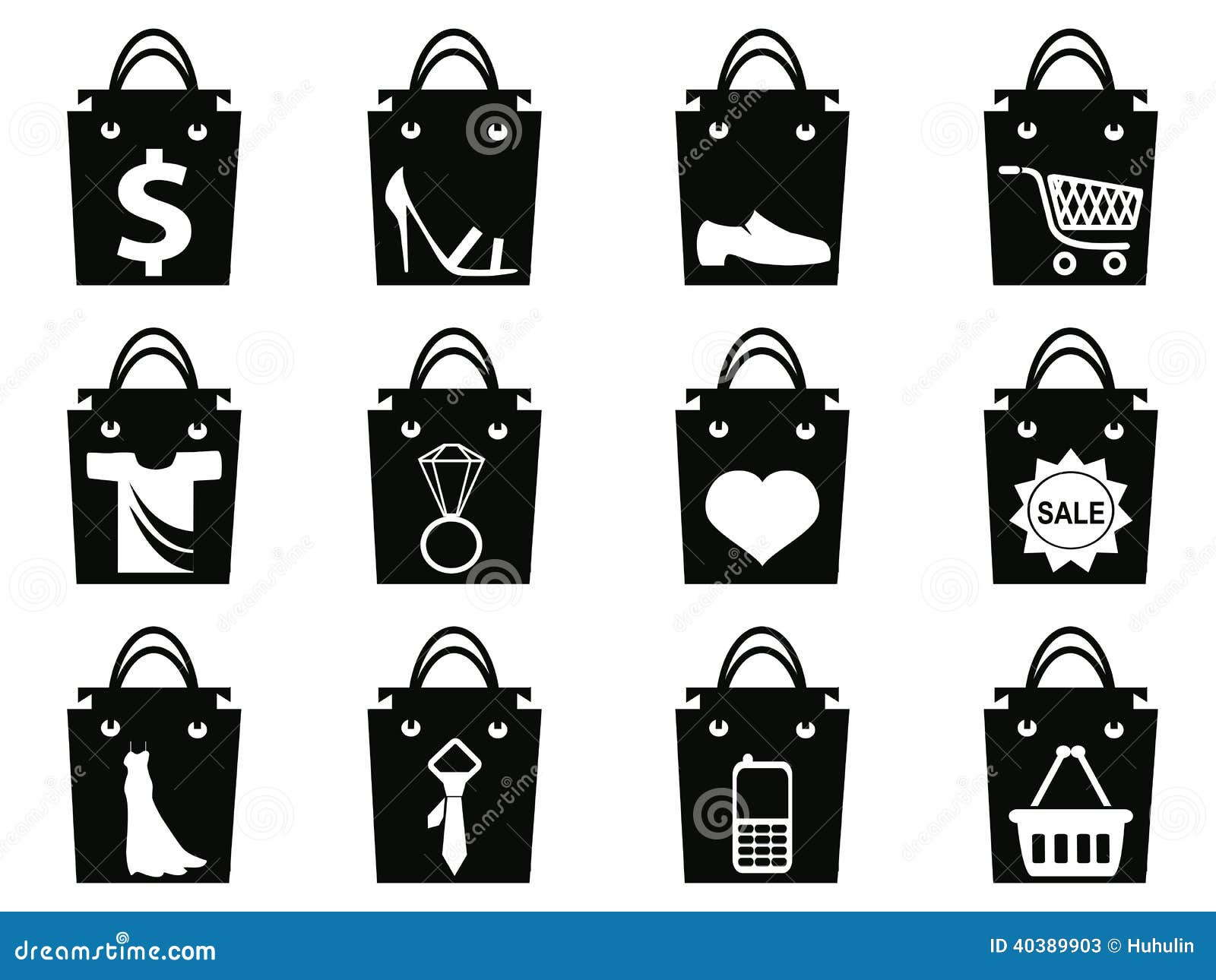 Black Shopping Bag Icons Set Stock Vector Image 40389903