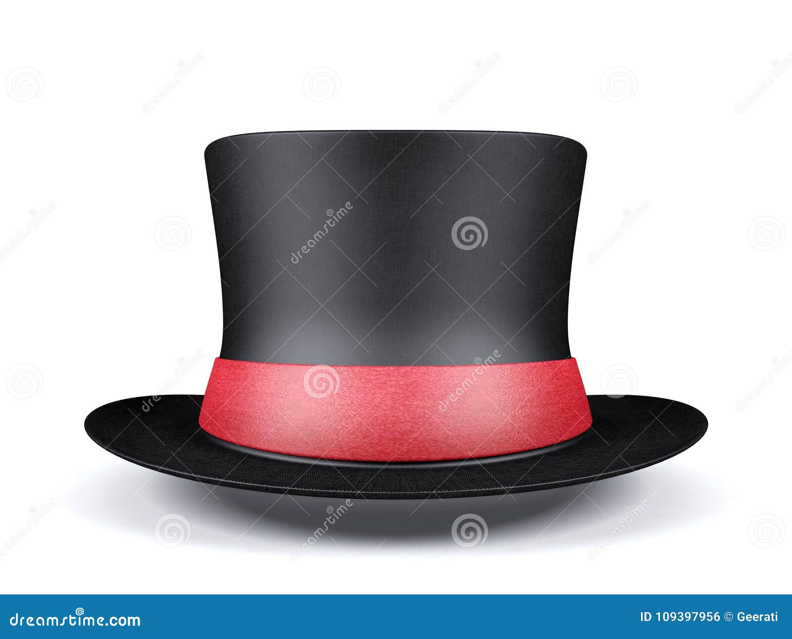 Black Short Top Hat With Red Ribbon Isolated On White Background Stock