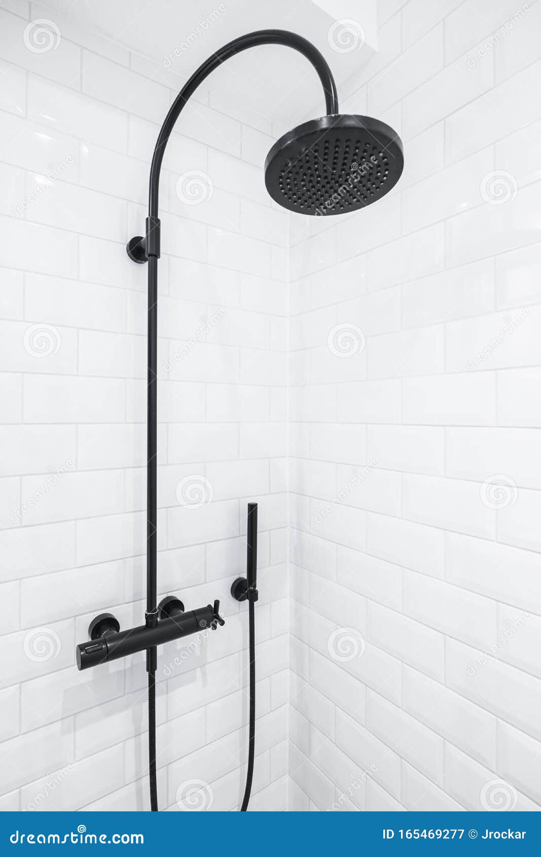 Black shower head stock image. Image of corner, modern 165469277