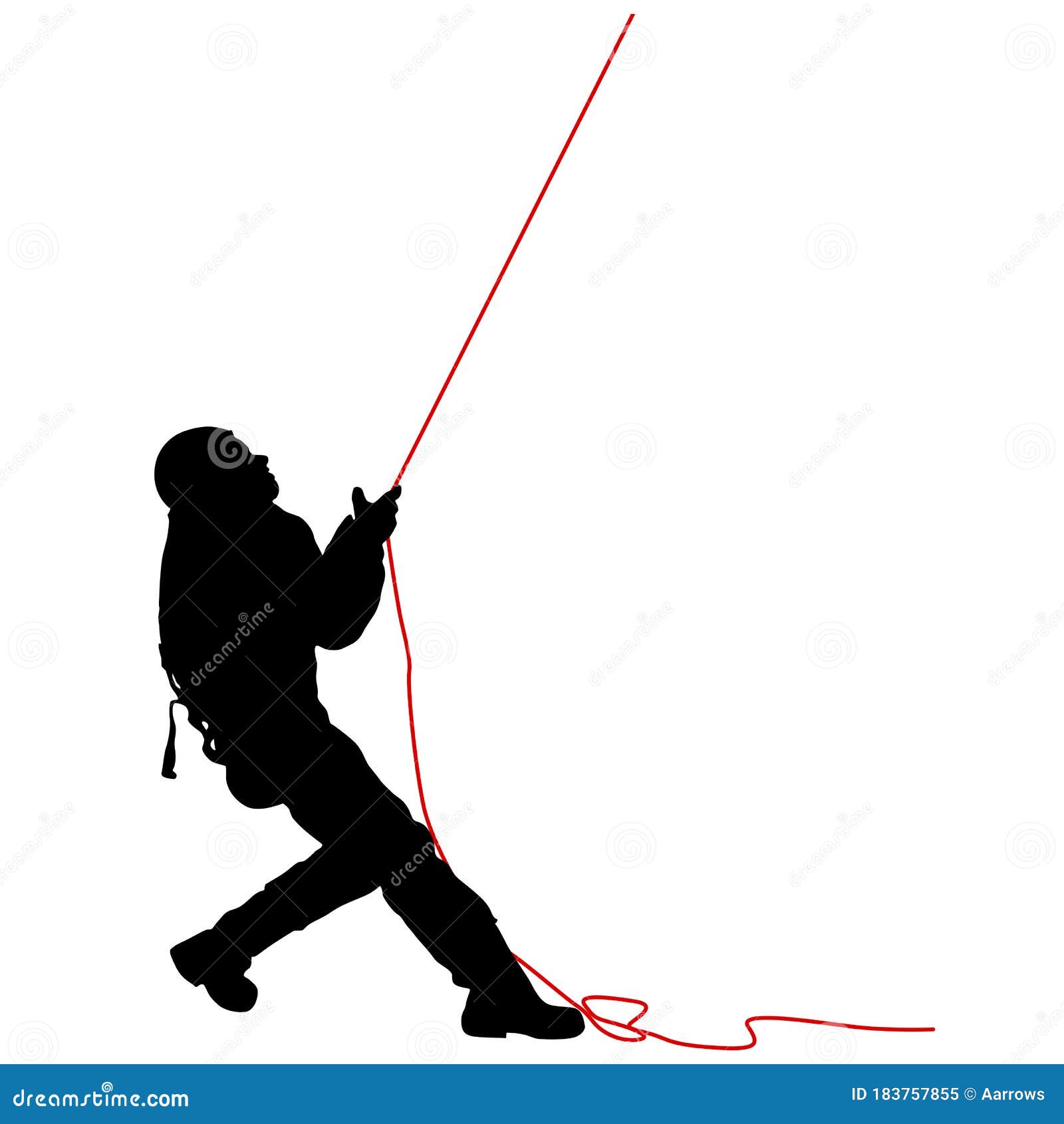 Black Silhouette Craftsman Pulling Rope on White Background Stock