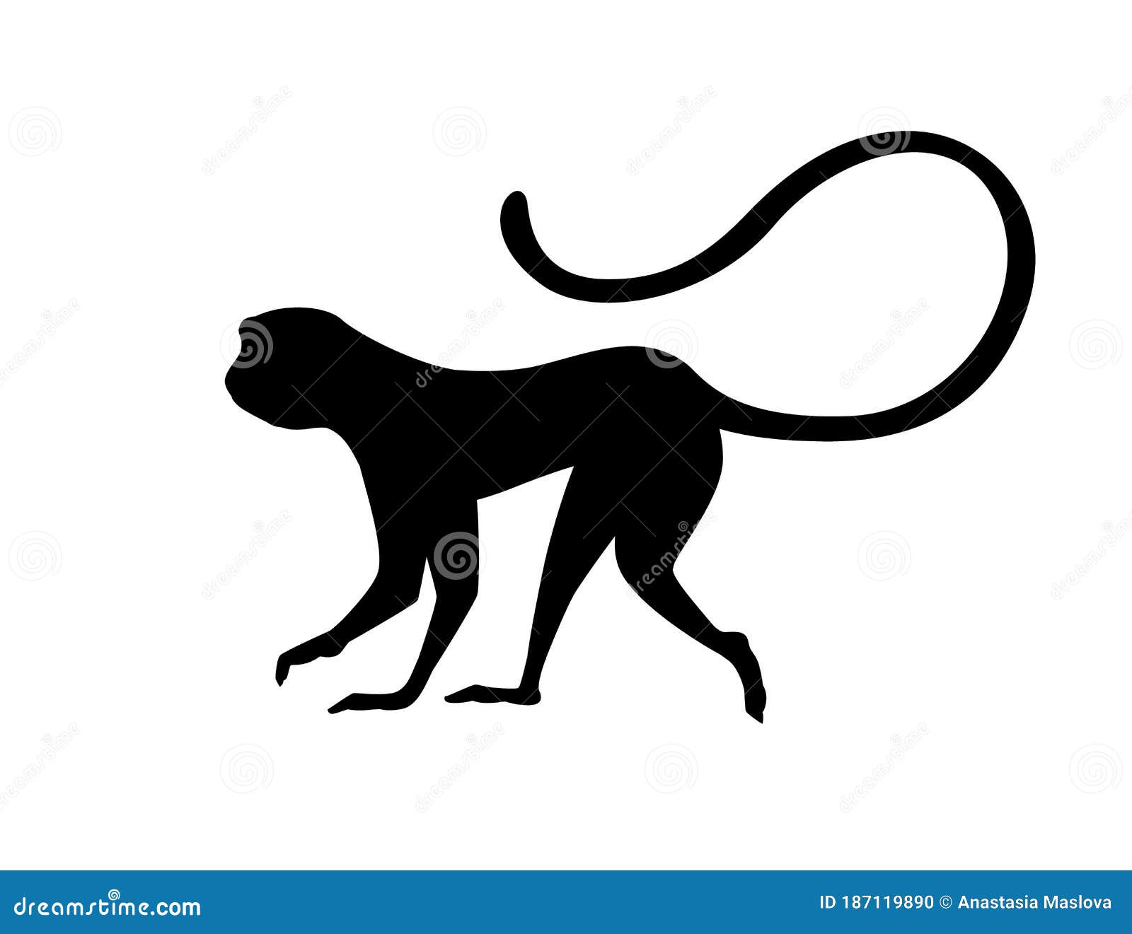 black silhouette cute vervet monkey cartoon animal  flat    on white background