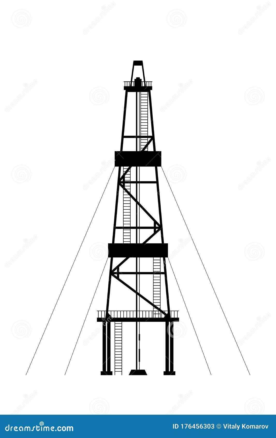 The Black Silhouette of a Drilling Rig is Isolated on a White Background Stock Illustration