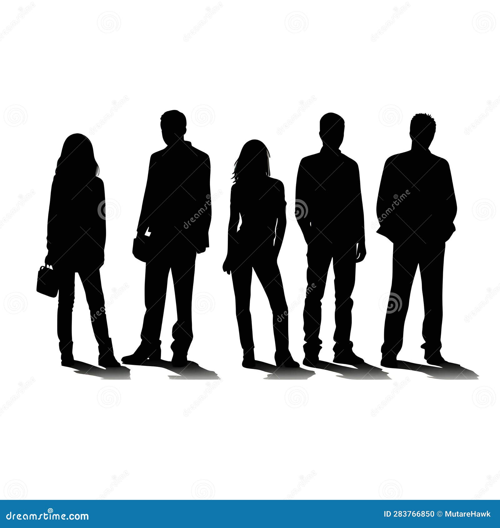 Black Silhouette of Five People Standing on White Background Stock ...