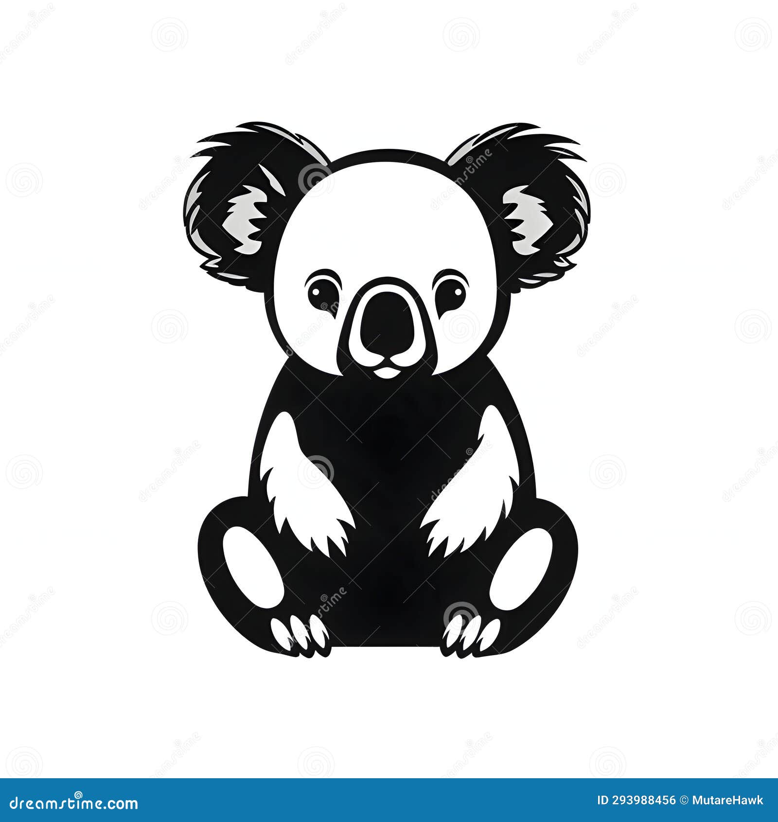 black silhouette of a koala, panda on white background
