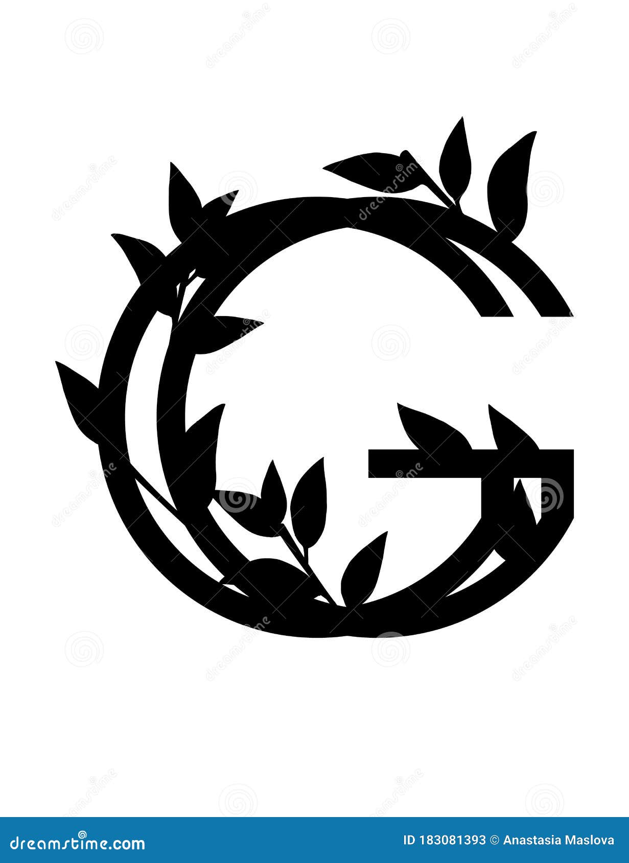 Black Silhouette Letter G with Covered Leaves Eco Font Flat Vector ...