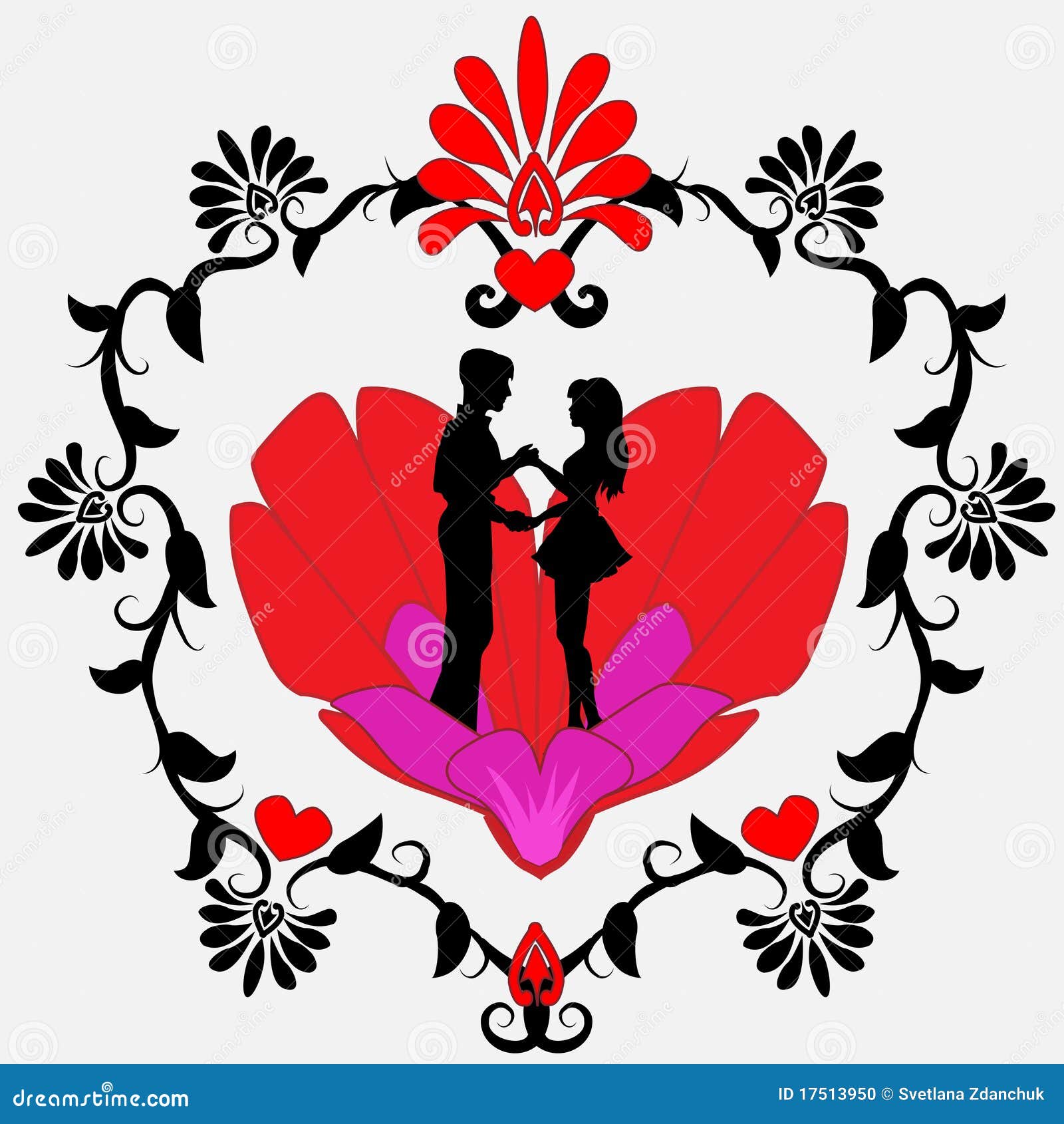 Black Silhouette Of A Loving Couple On A Heart Picture. Image: 17513950