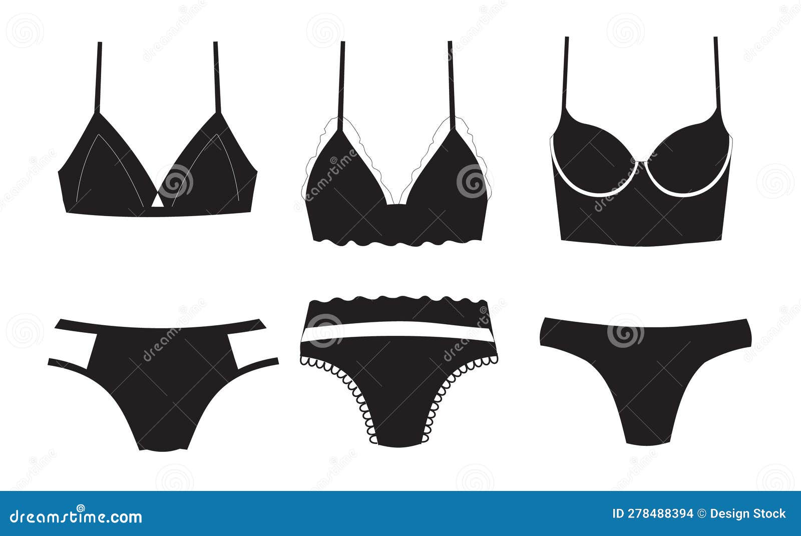 Black Silhouette of Women Lingerie Bra and Underwear Stock Vector -  Illustration of standing, line: 278488394