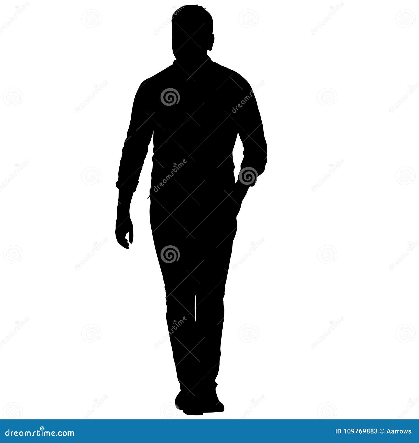 Black Silhouette Man Standing, People On White Background Cartoon