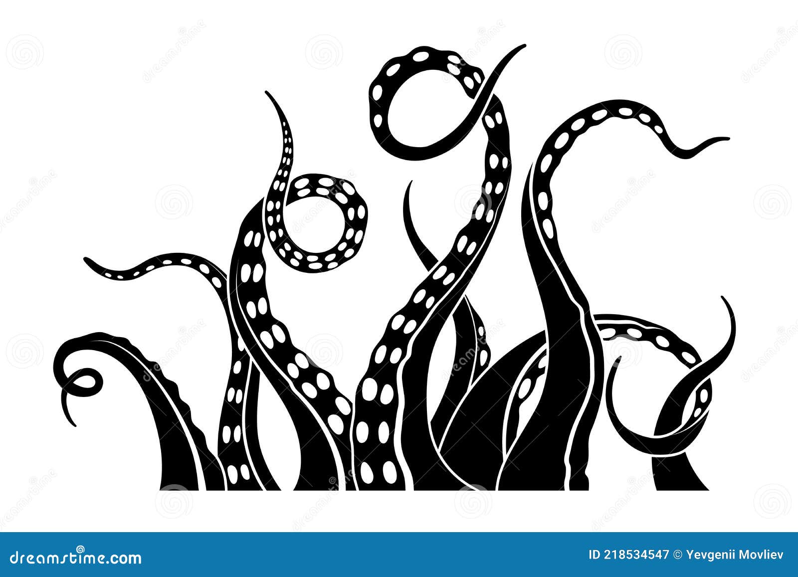 black silhouette of octopus tentacles.  sea monster drawing. kraken sketch. underwater animal wall art