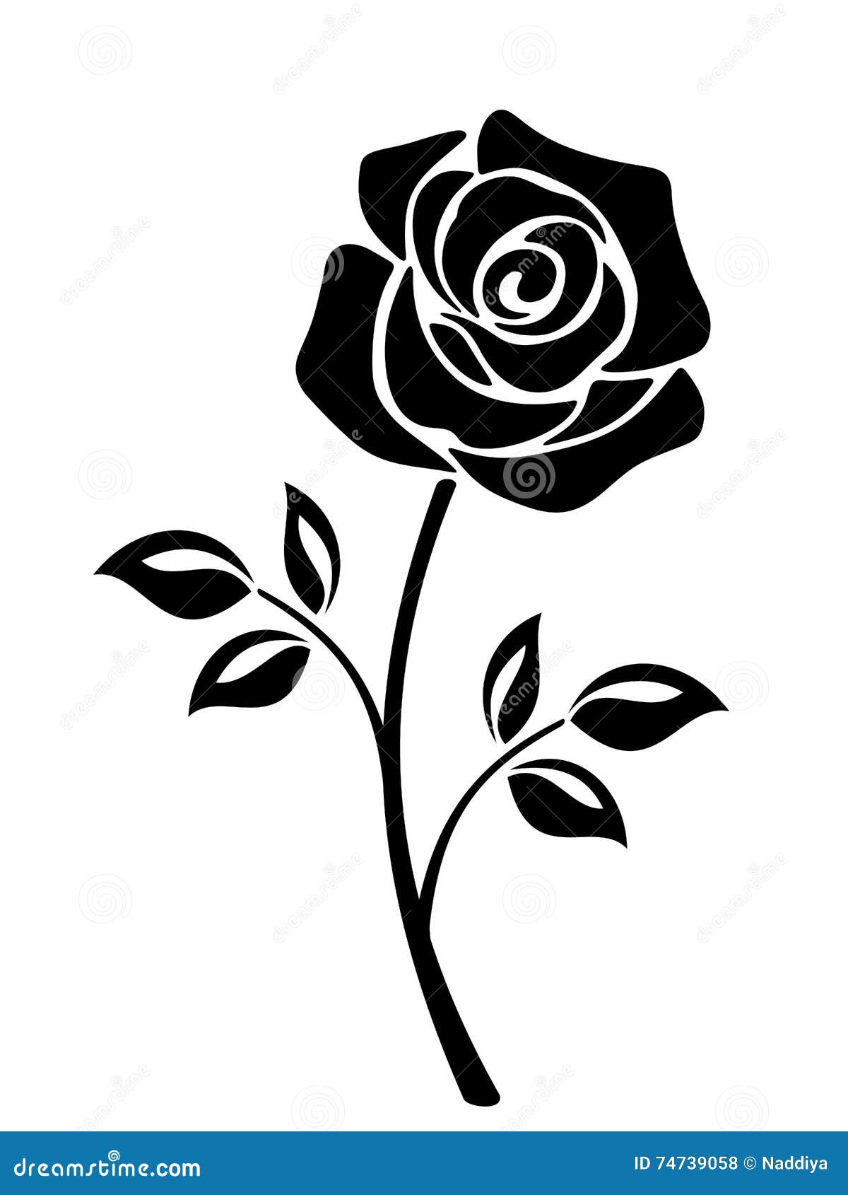 black silhouette of a rose flower.  s.
