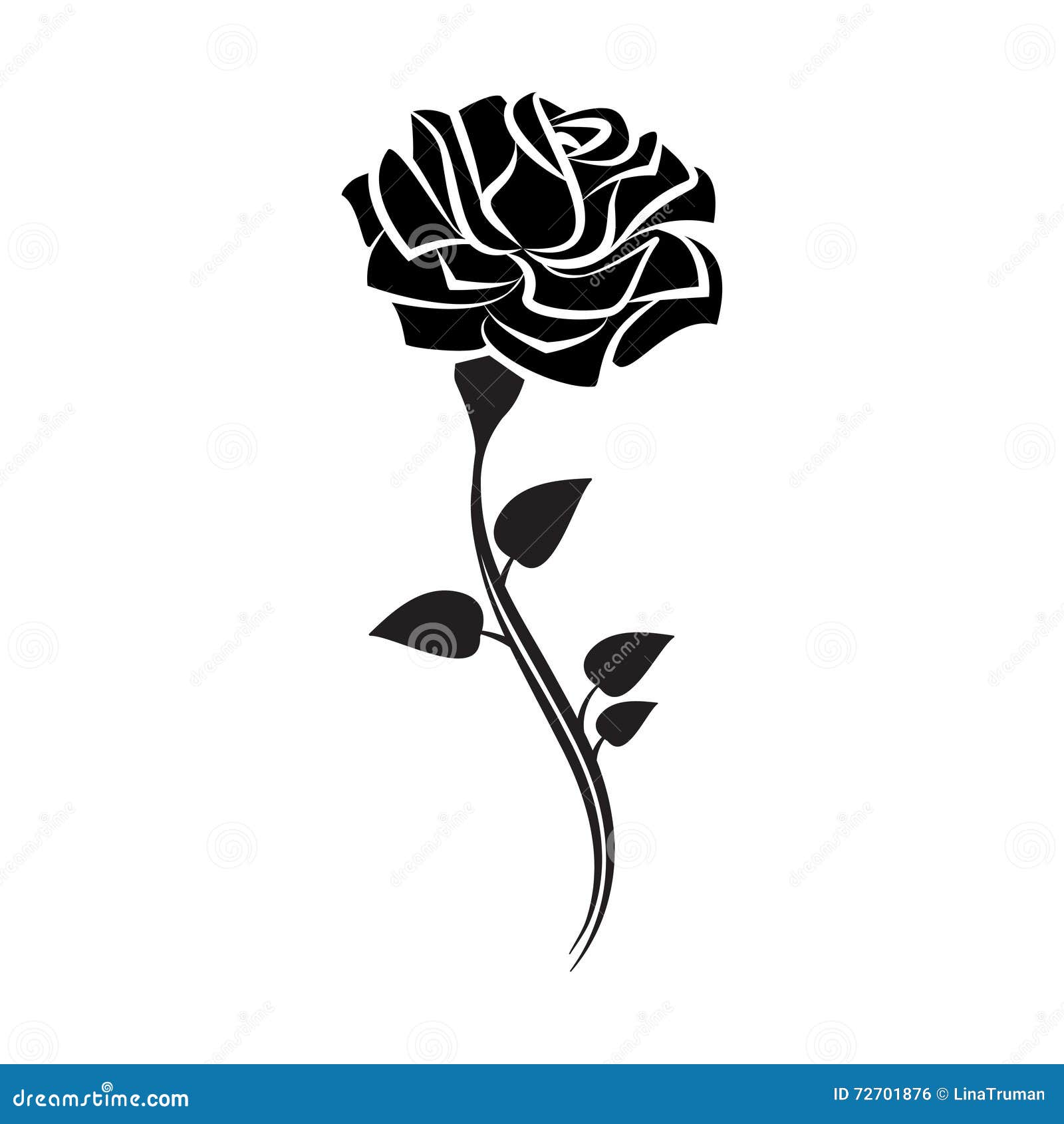 Black Silhouette of Rose with Leaves. Tattoo Style Rose Stock Vector ...