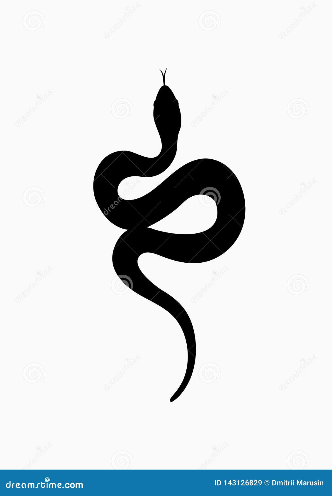 Black Silhouette Snake. Isolated Symbol or Icon Snake on White