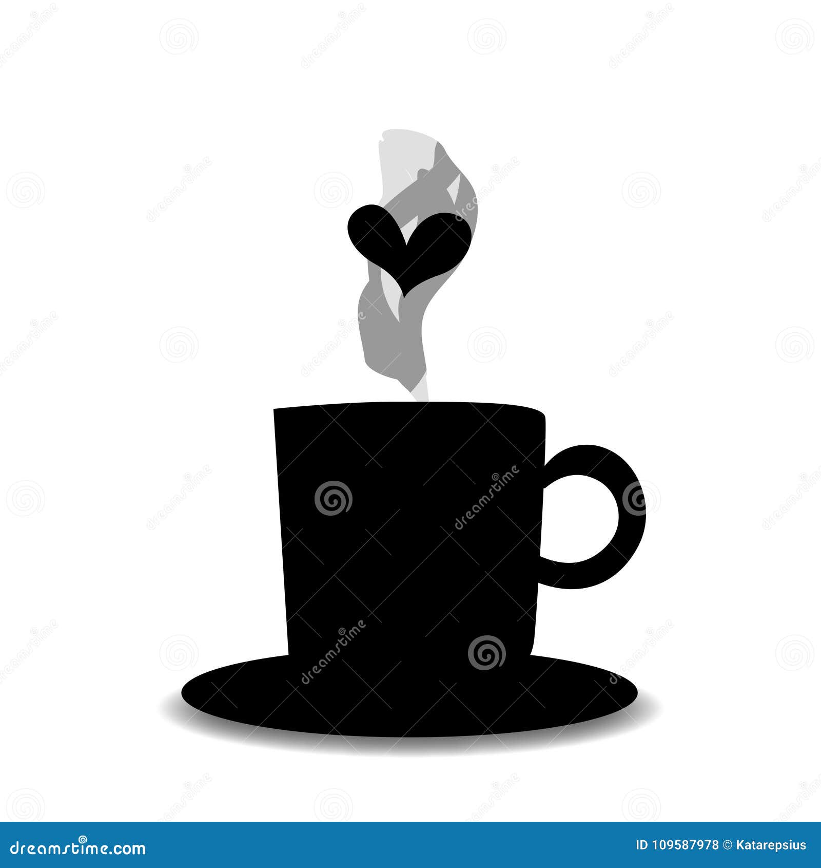 Download Black Silhouette Of Tea Or Coffee Cup With Steam And Heart ...