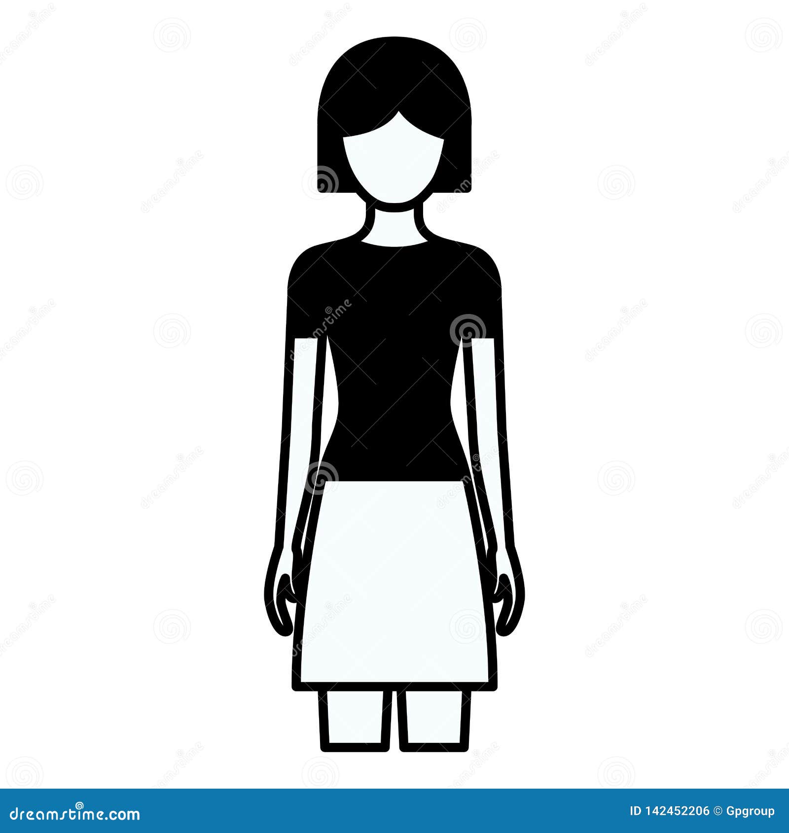 Black Silhouette Thick Contour Of Faceless Full Body Woman ...