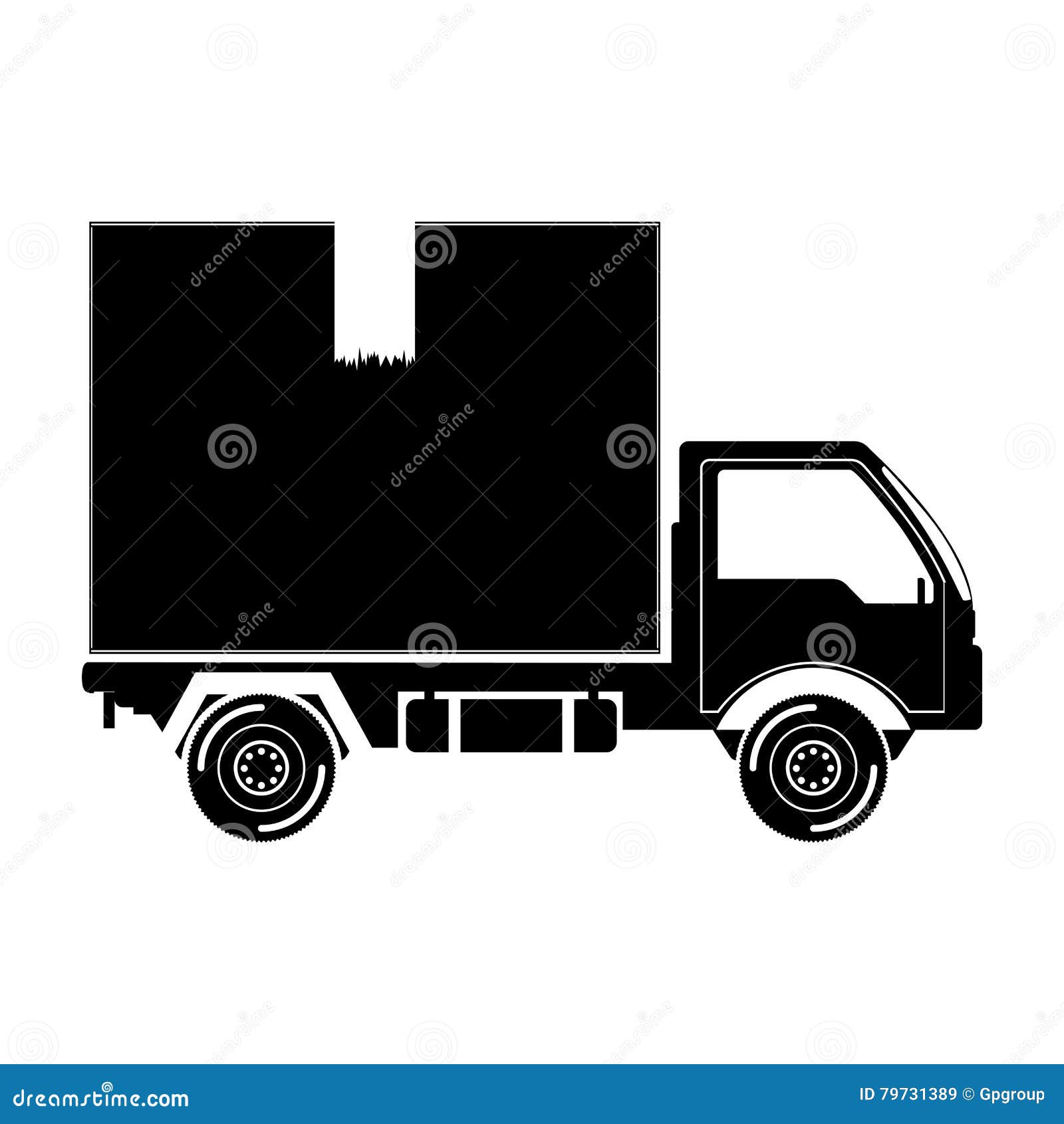 black silhouette transport truck with vagon