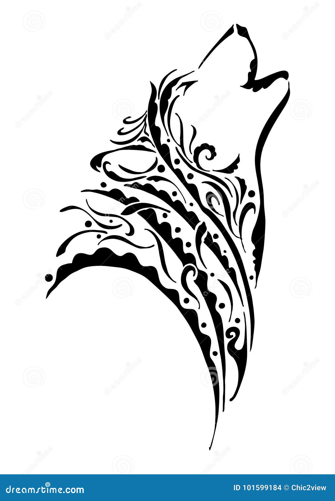 Black Silhouette Wolf Head Howling Tribal Tattoo with Wind Element or Air  Element Concept Design Stock Illustration - Illustration of design, hunter:  101599184