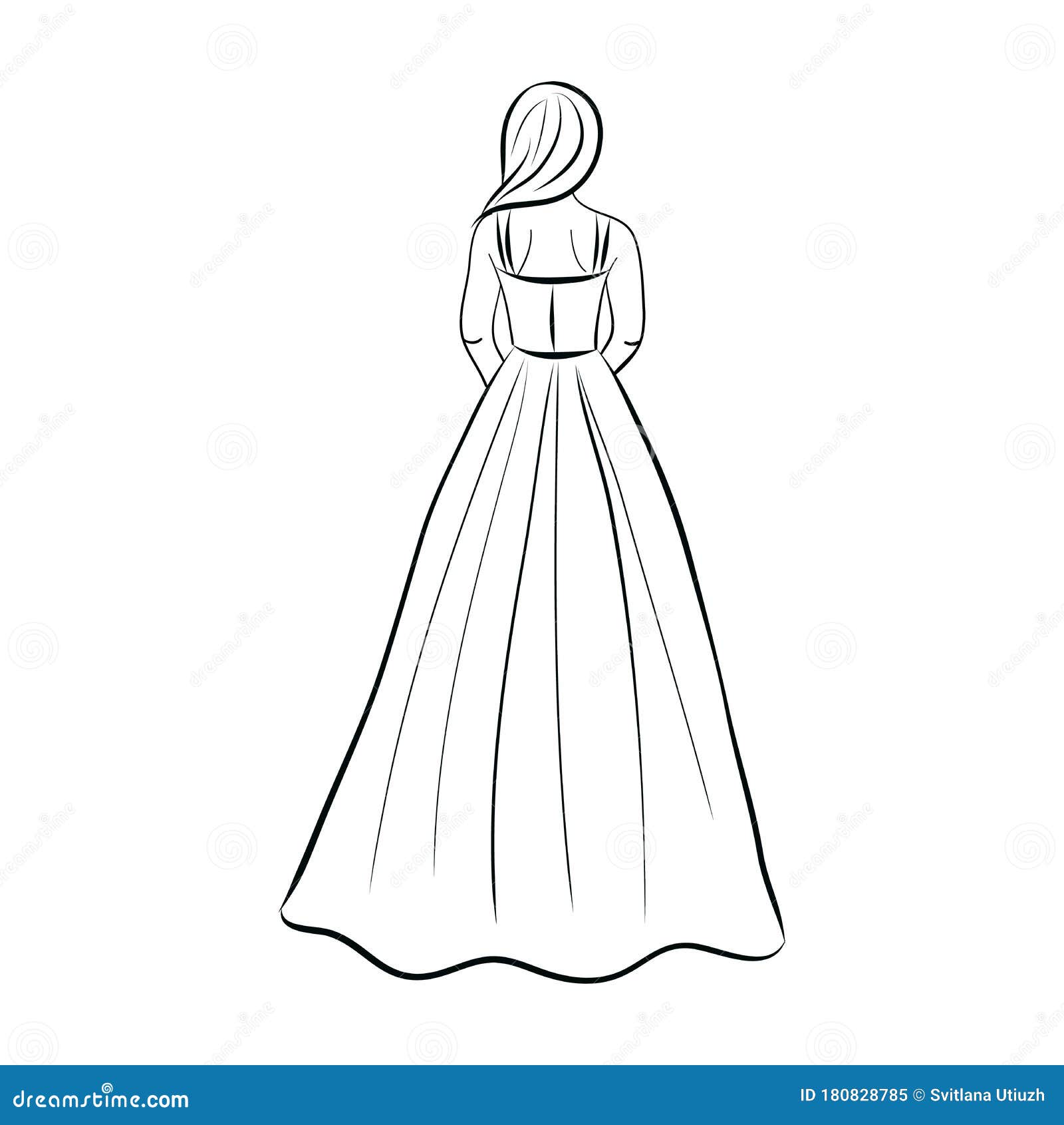 Download Black Silhouette Of Young Girl In Wedding Or Evening Long ...