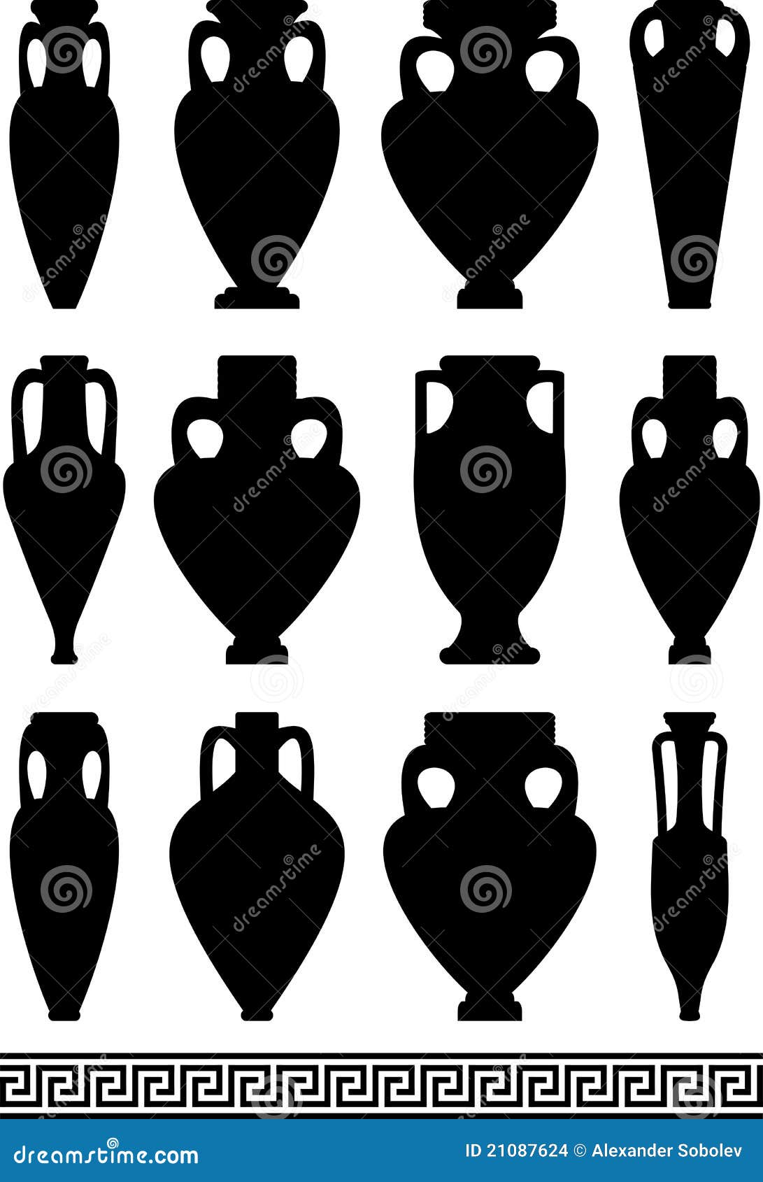 Black Silhouettes of Ancient Amphorae and Vases Stock Vector