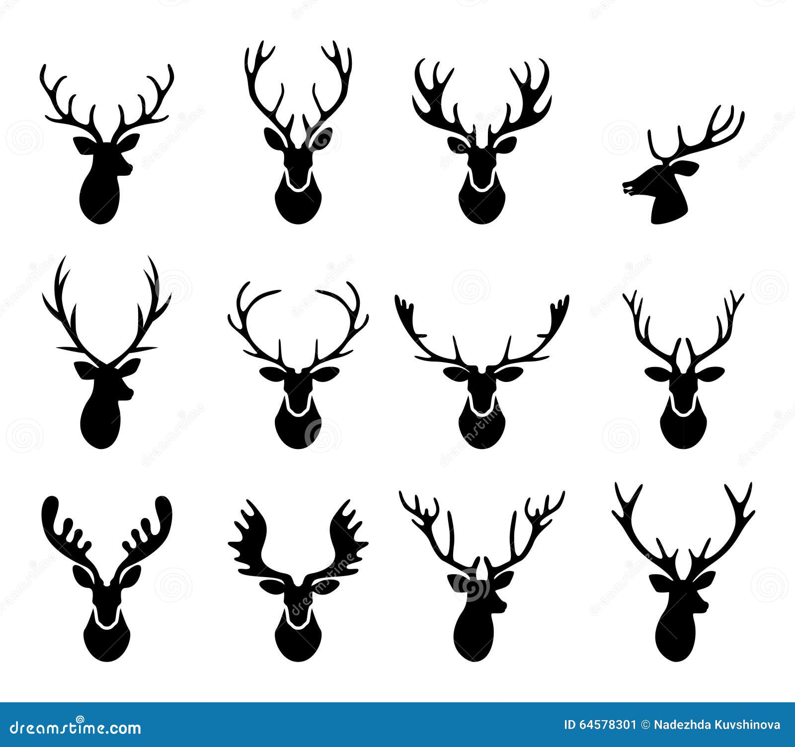 Download Black Silhouettes Of Different Deer Horns, Vector Stock ...