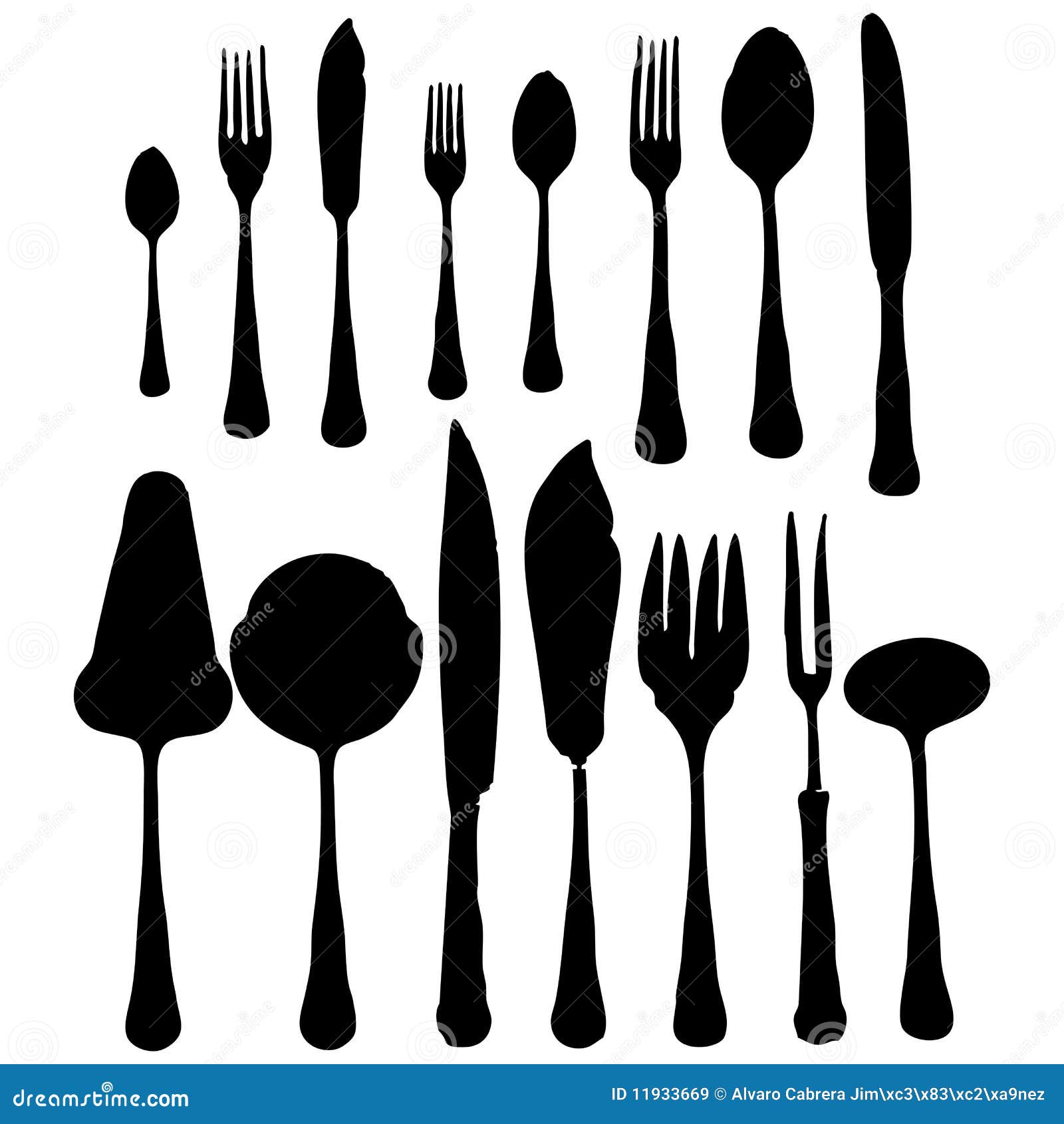 Black Silhouettes of a Full Set of Cutlery Vector Stock Illustration