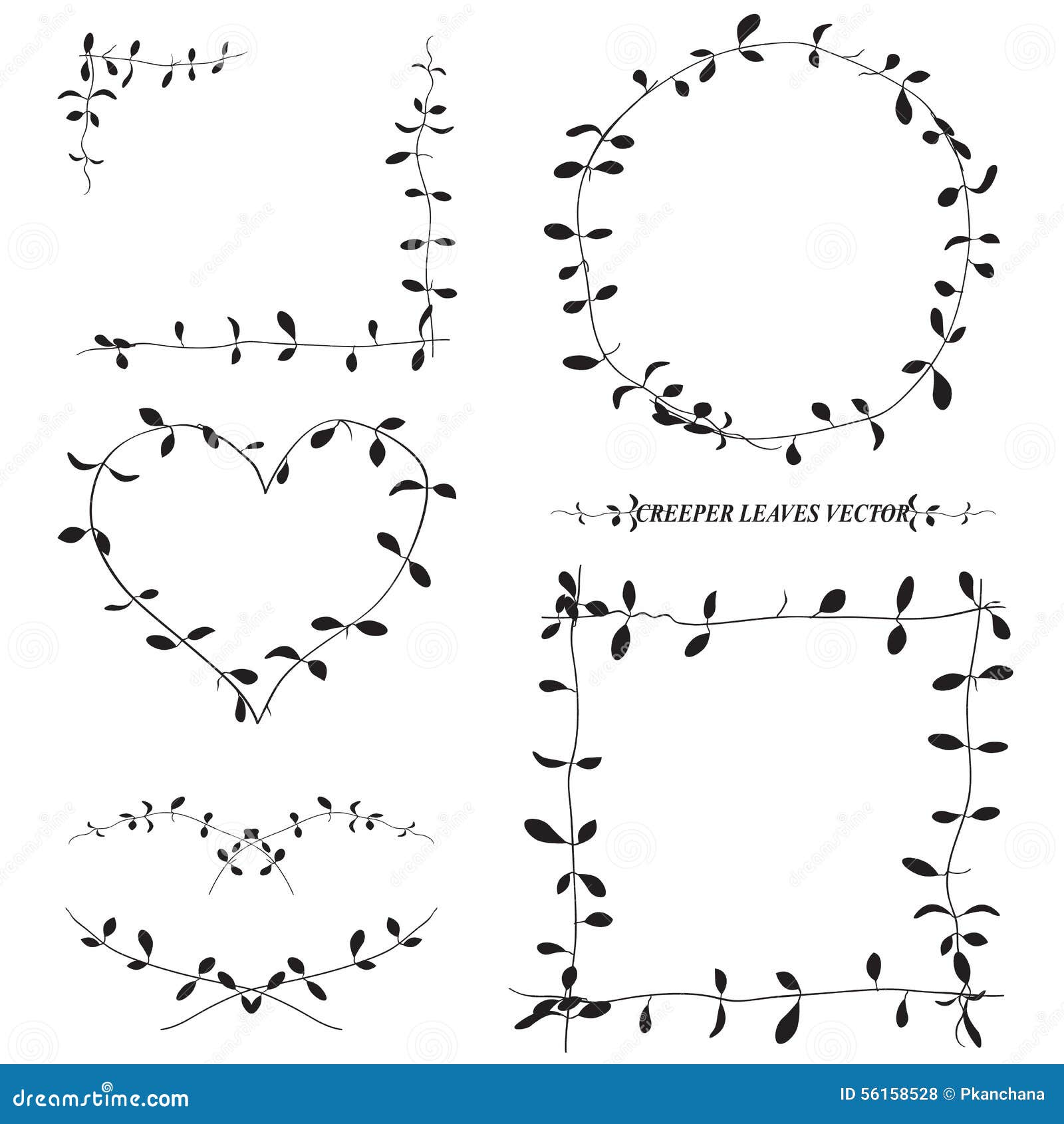Download Black Silhouettes Leaf And Vine Plant Stock Vector - Illustration of botany, frame: 56158528