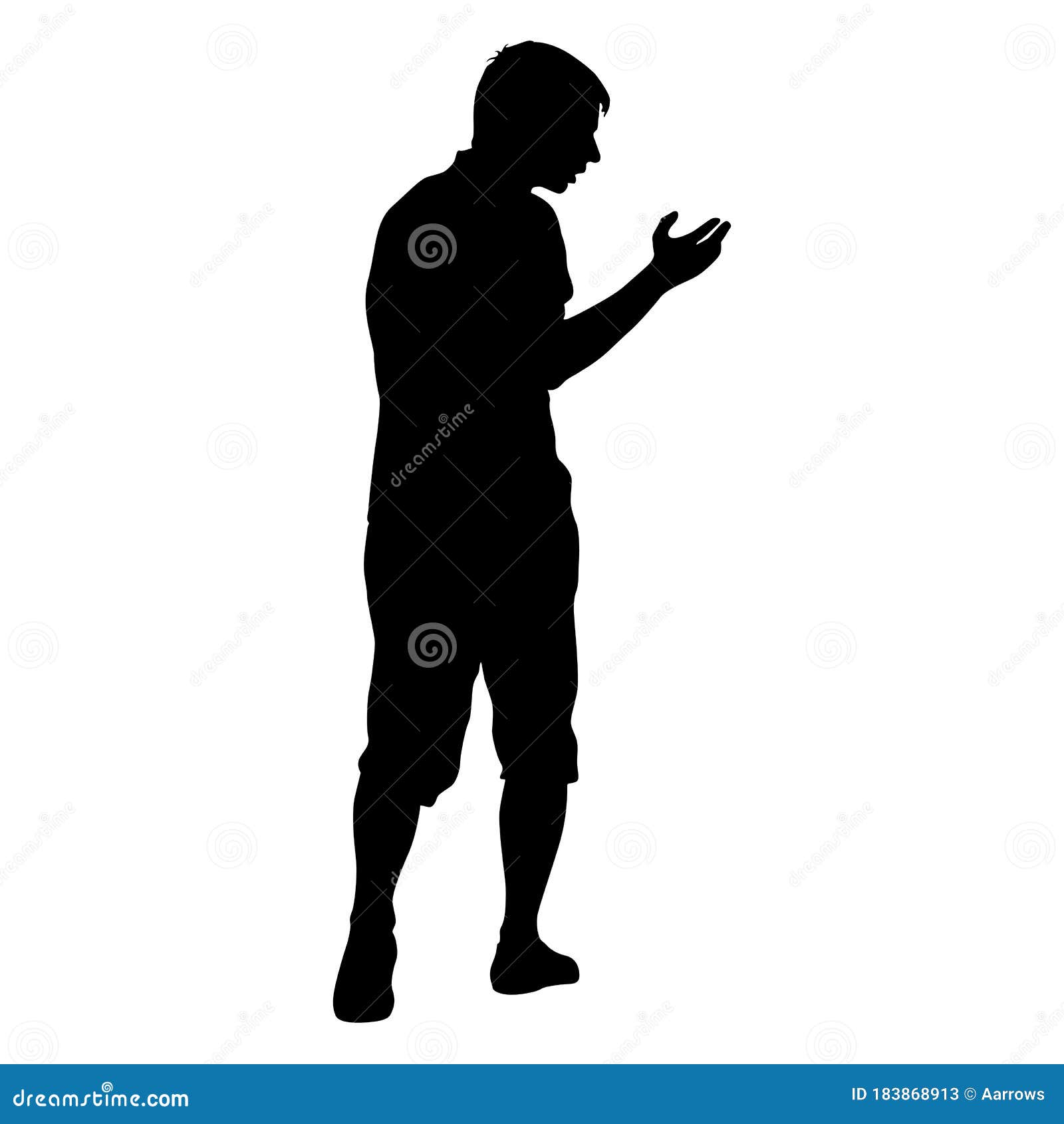 Black Silhouettes Man with Arm Raised on a White Background Stock