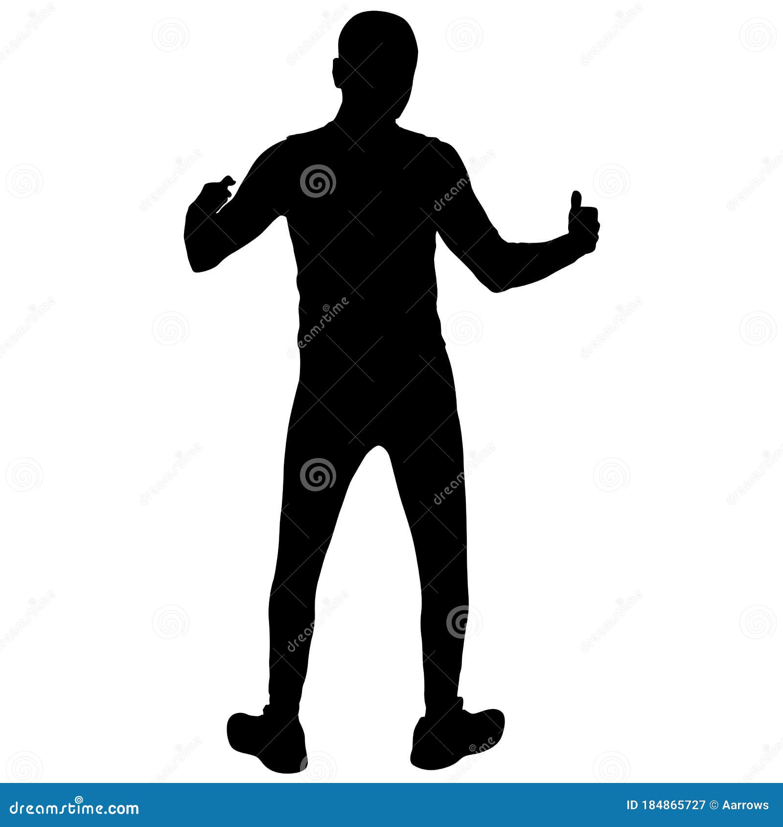 Black Silhouettes Man with Arm Raised on a White Background Stock