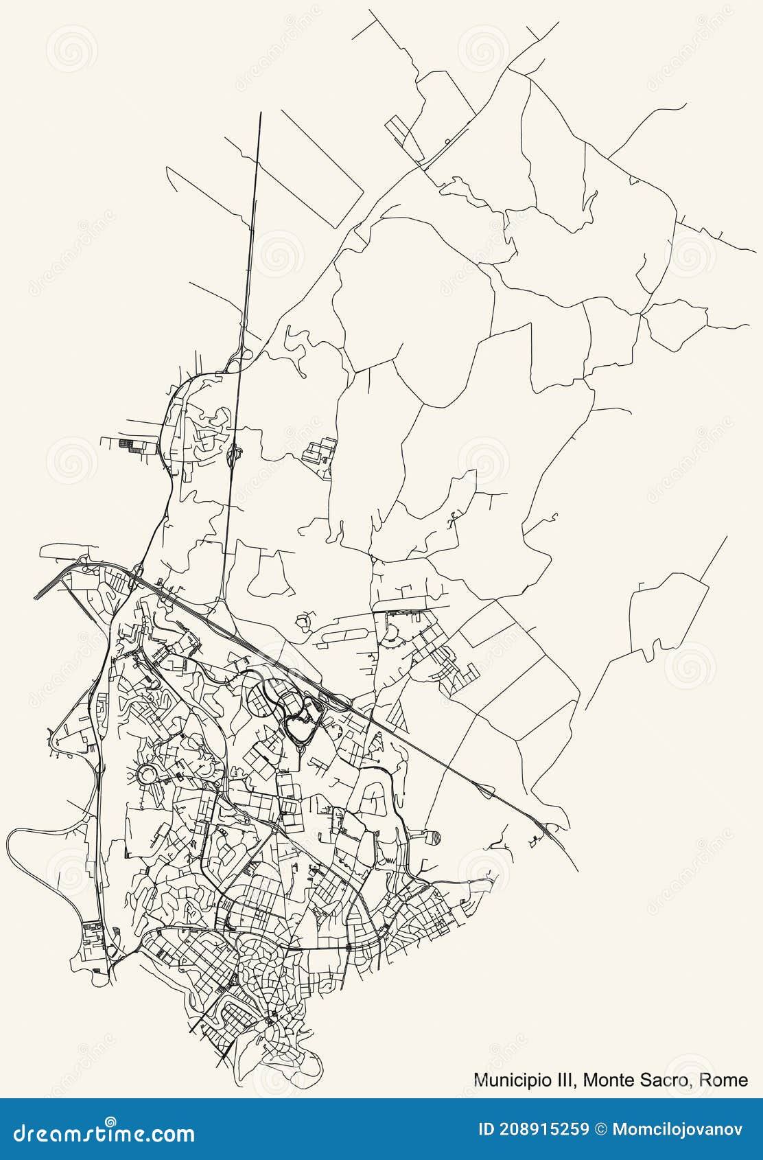 street roads map of the municipio iii Ã¢â¬â monte sacro municipality of rome italy