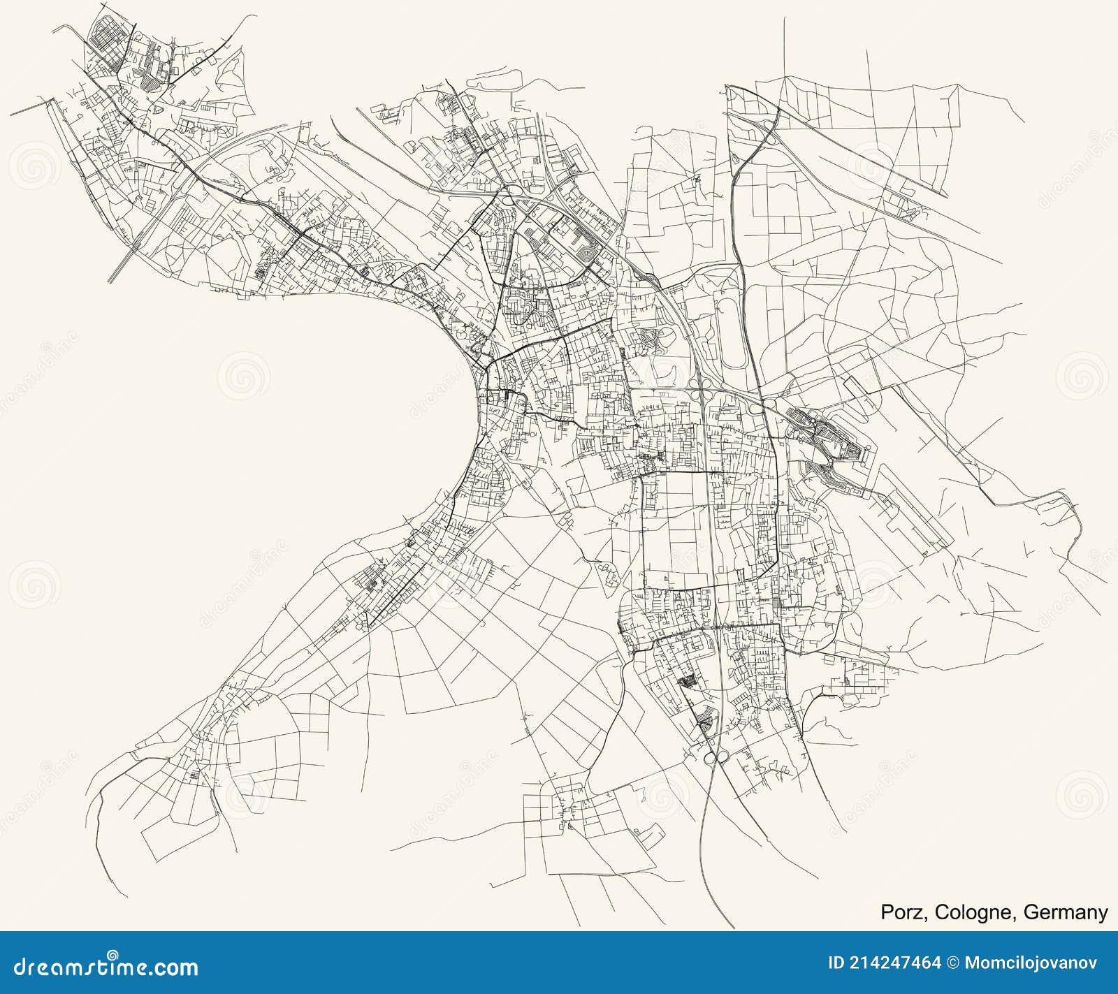 street roads map of the porz district of cologne, germany