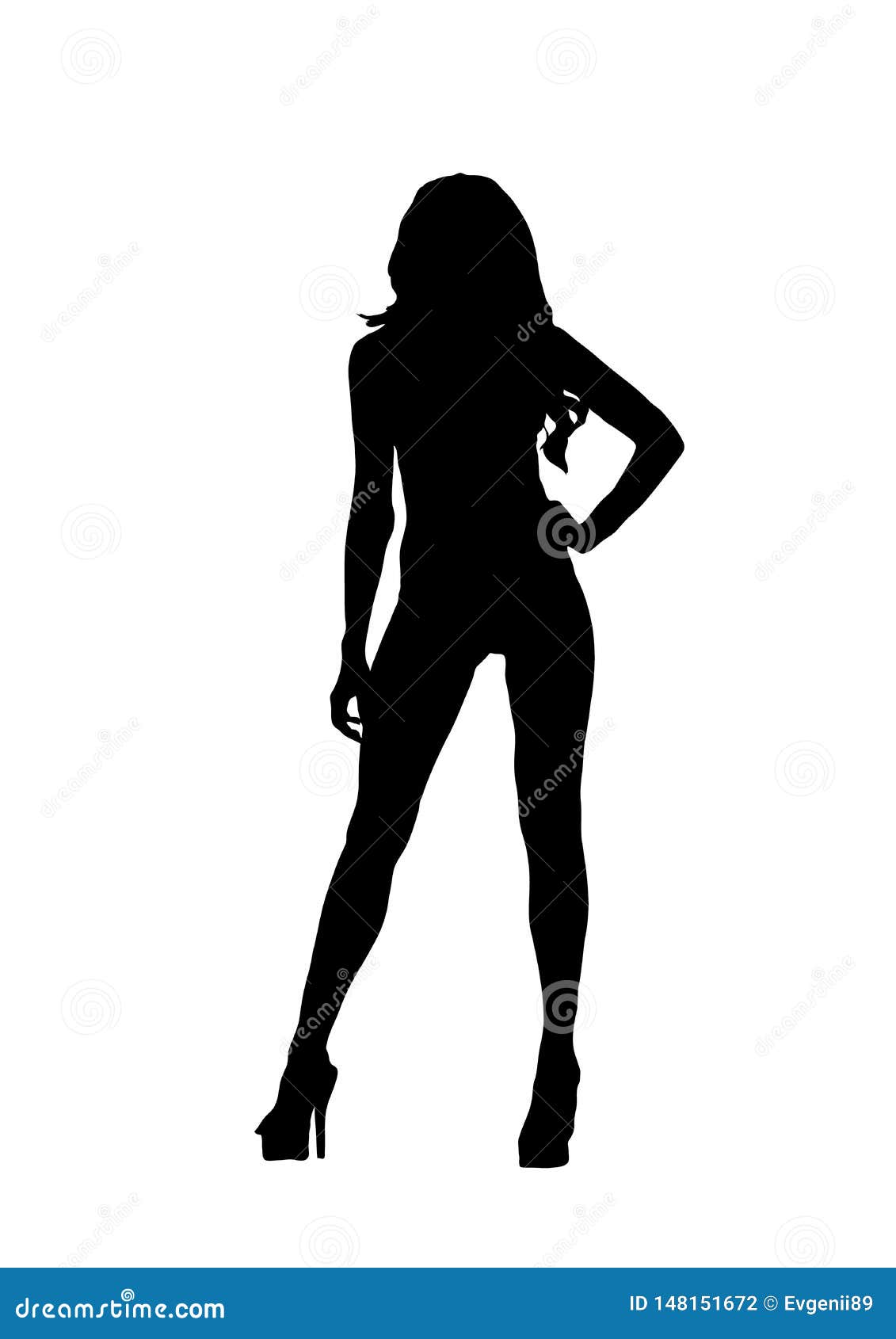 Black Simple Silhouette of Woman on White Stock Illustration