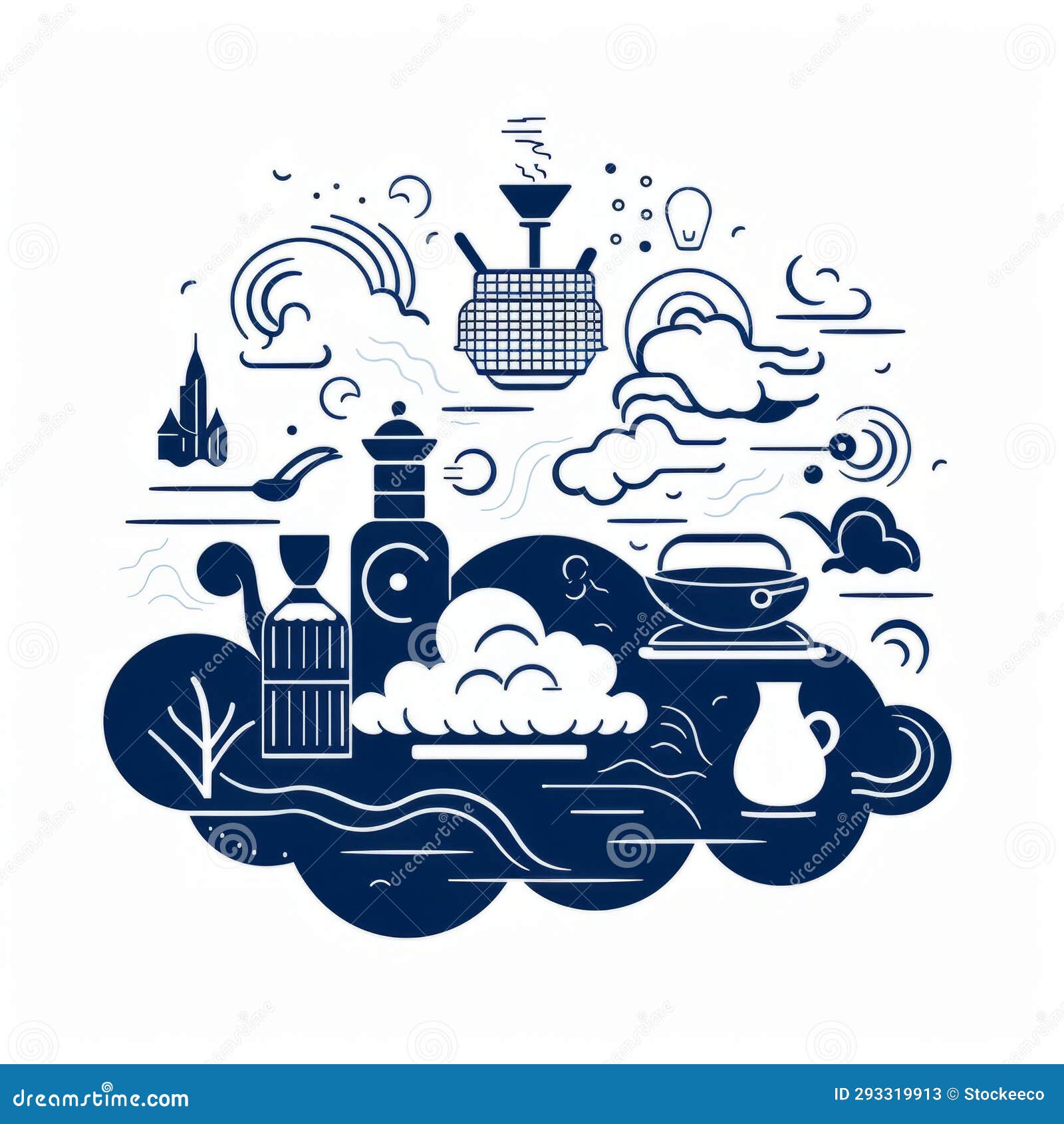navy doodle cooking:   of clouds and cup in ottoman art style