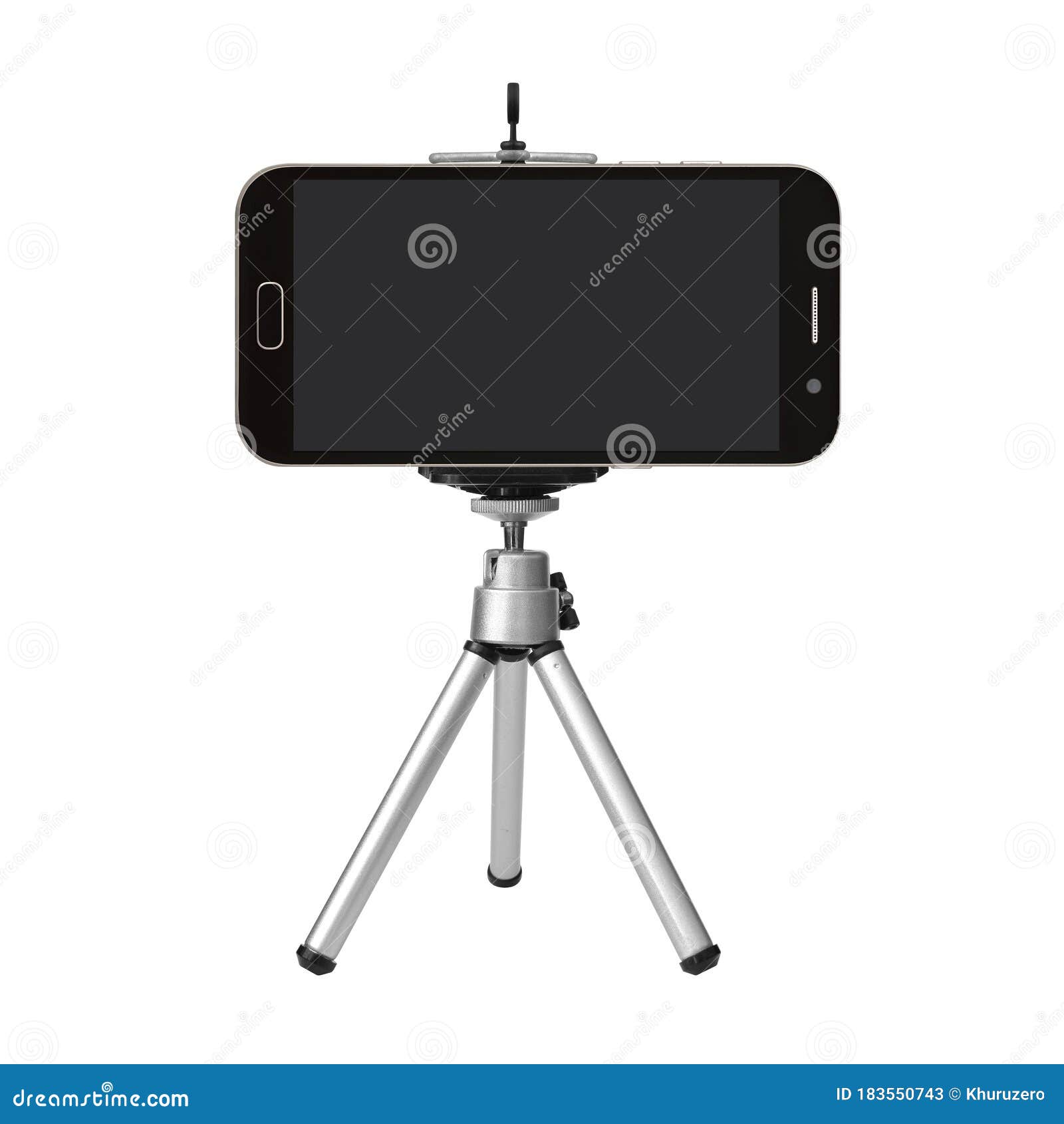 black smart phone with tripod  on white