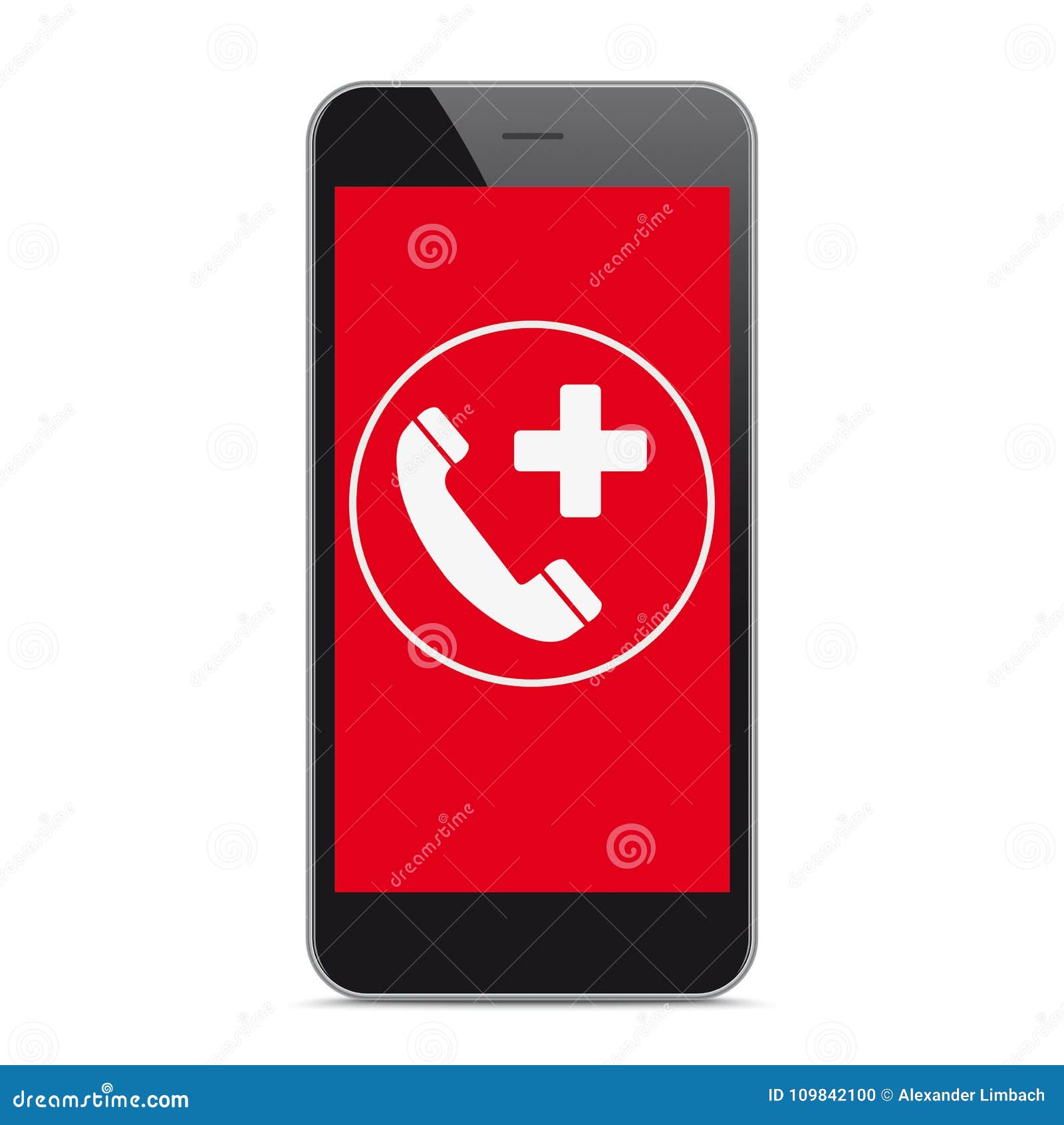 black smartphone red screen emergency call
